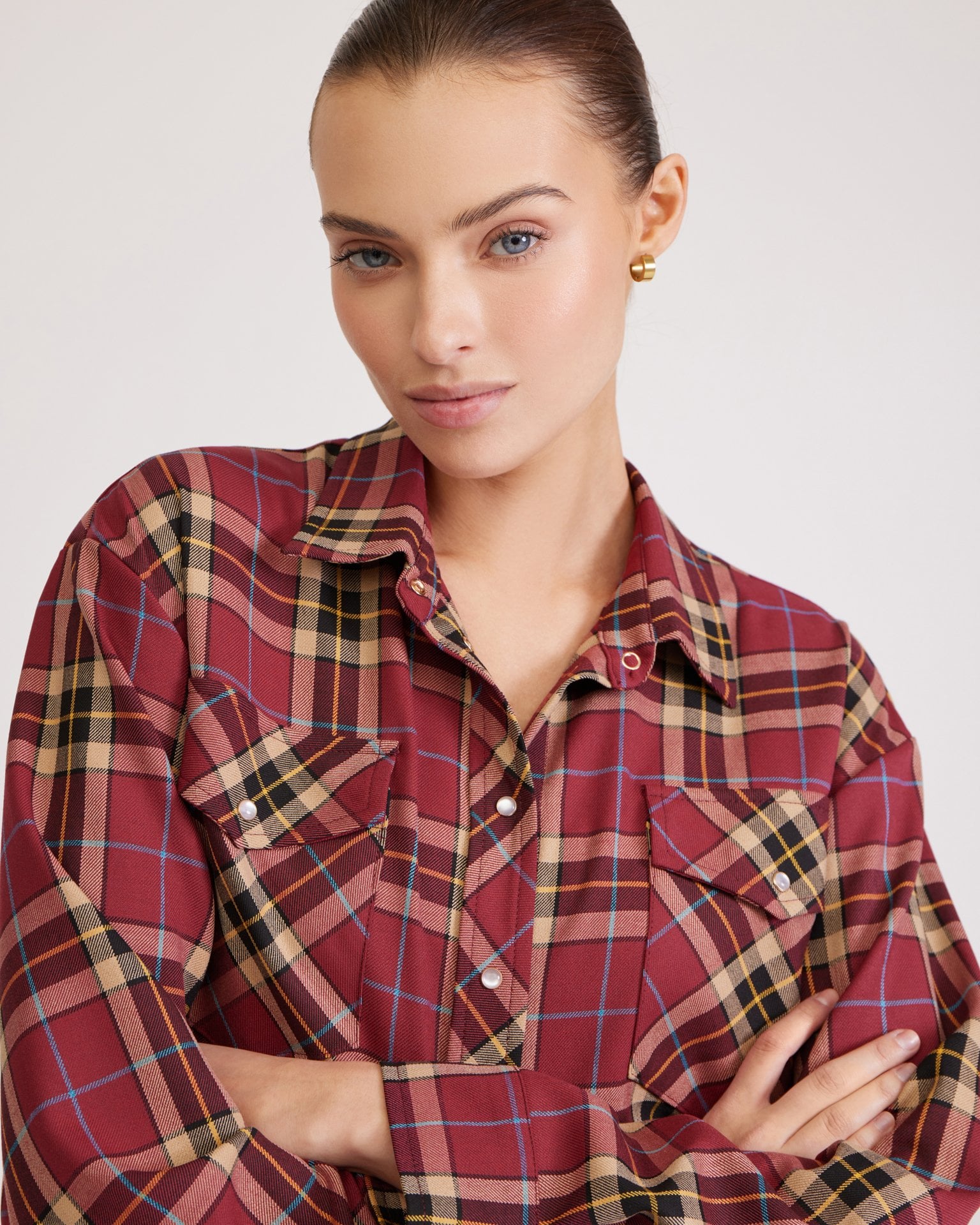 Burgundy checked shirt