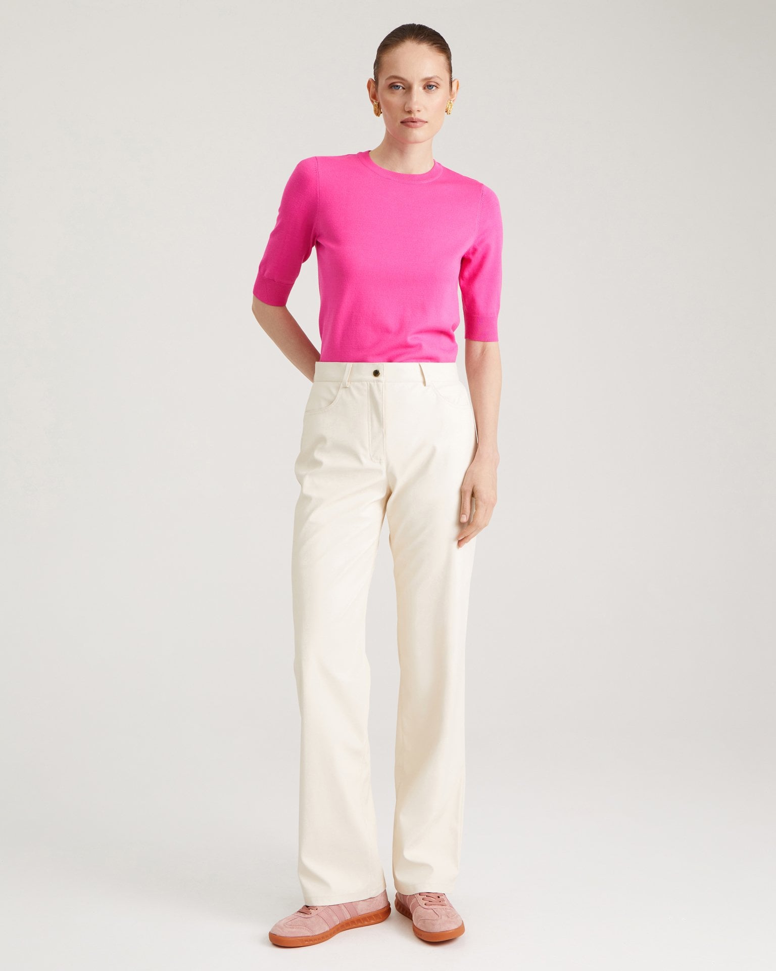 Milk-coloured eco-leather trousers