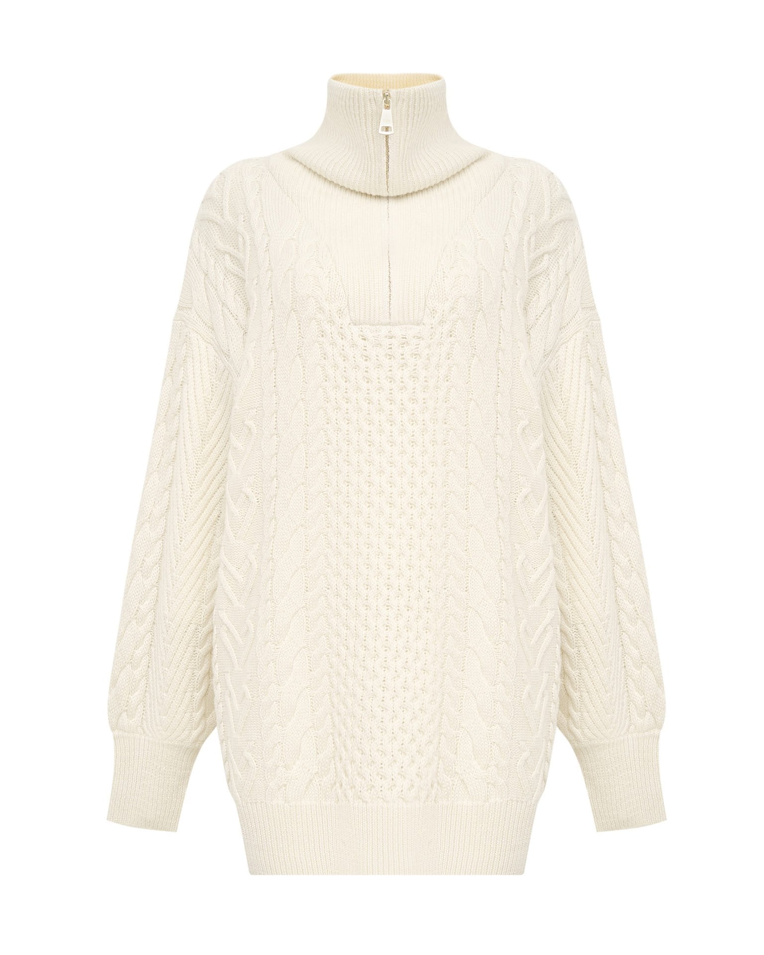 Milk-coloured sweater with zip collar