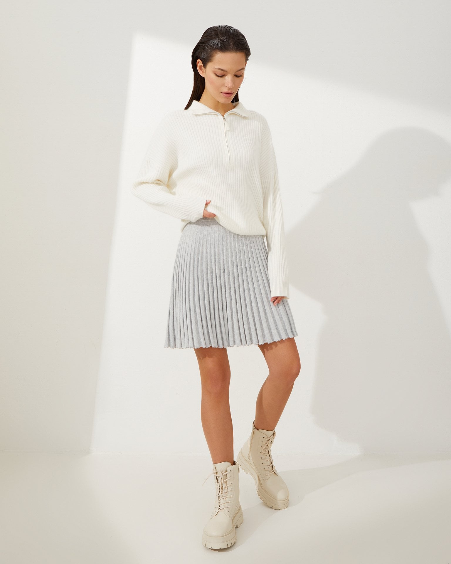 Grey Pleated Mini Skirt