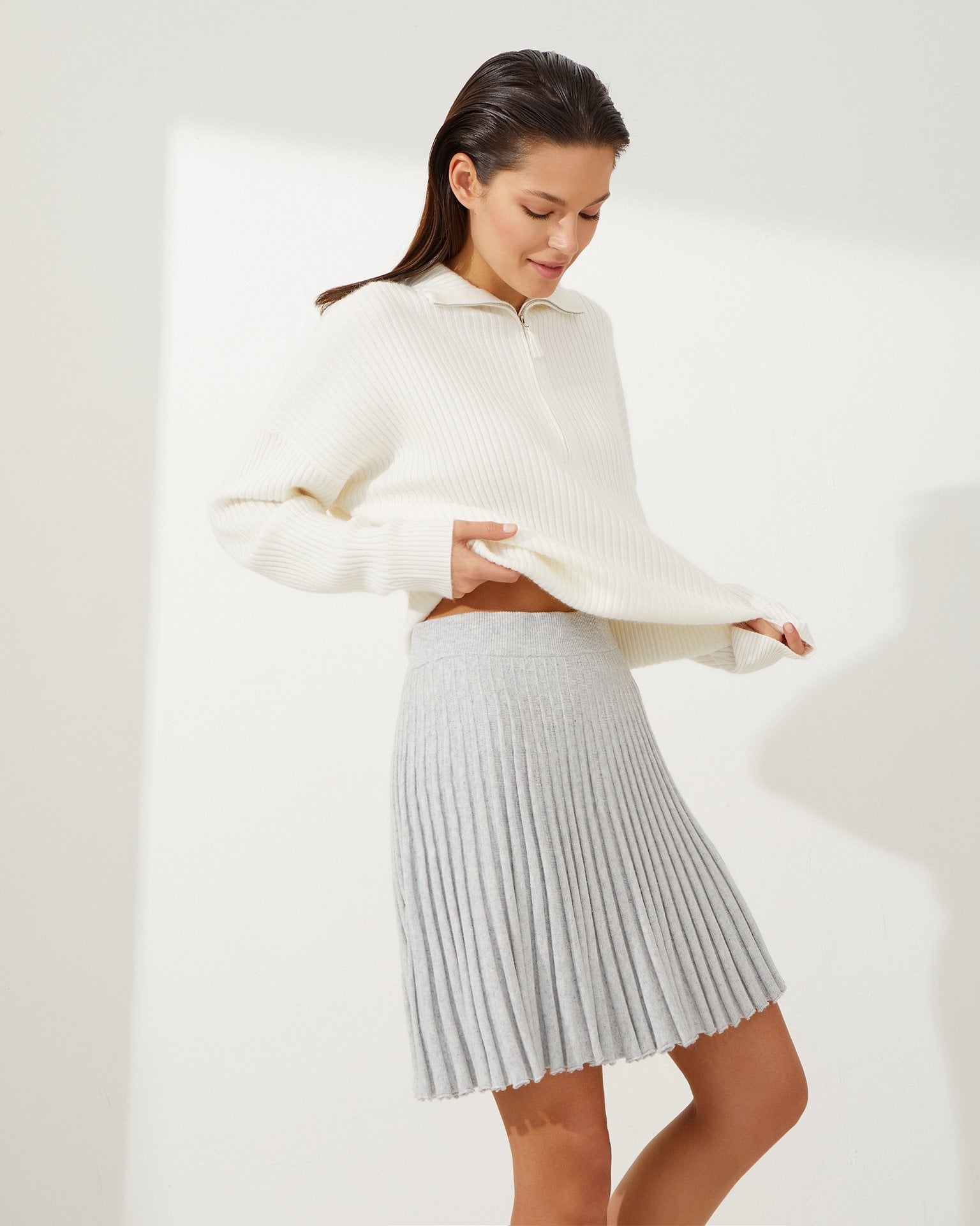 Grey Pleated Mini Skirt