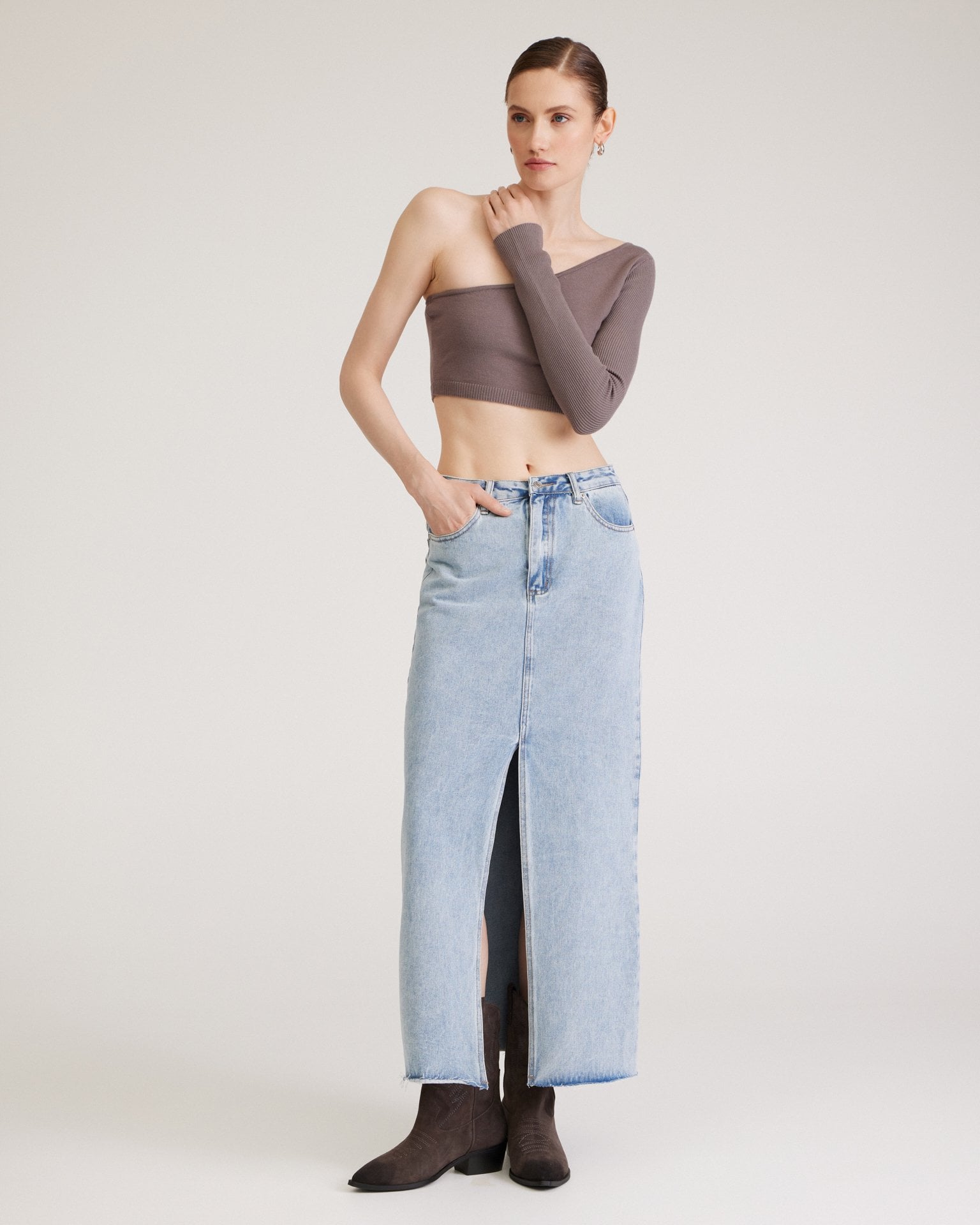 Denim midi skirt