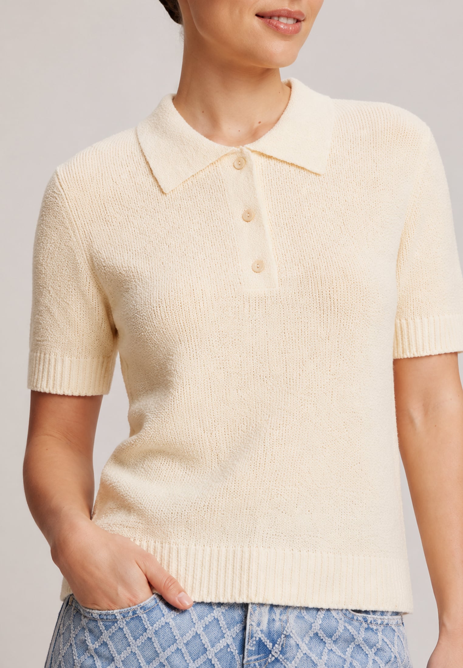 Polo jumper made of boucle yarn