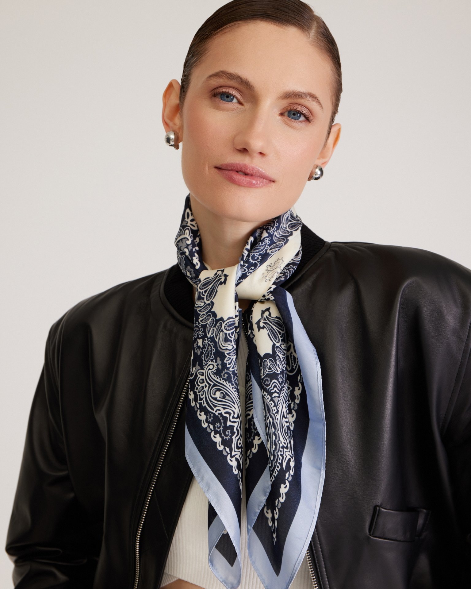 Satin printed scarf, Blue — photo 6