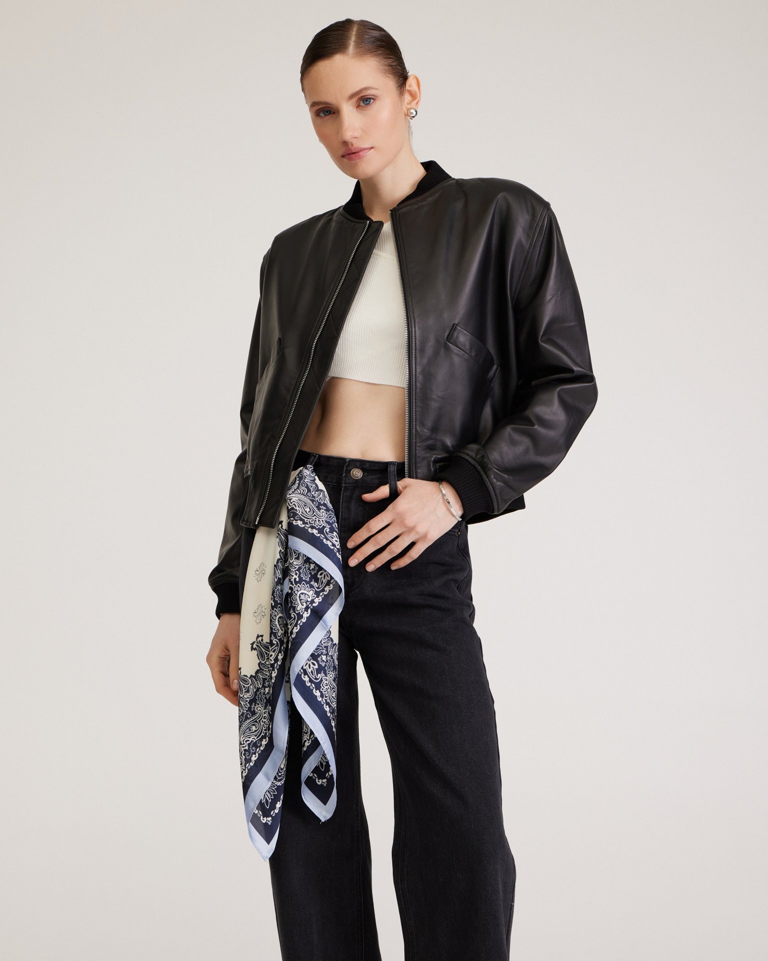 Satin printed scarf, Blue — photo 5