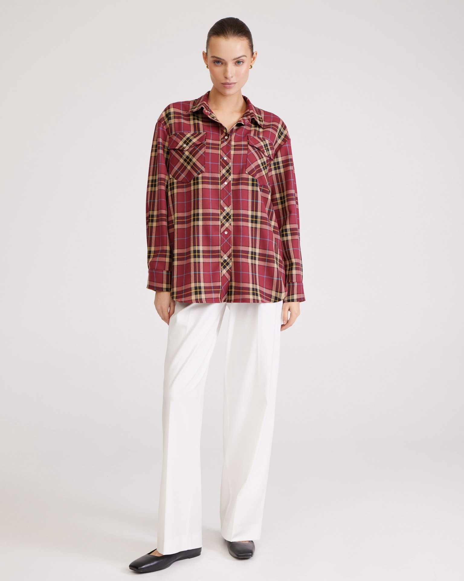 Burgundy checked shirt, Burgundy — photo 6