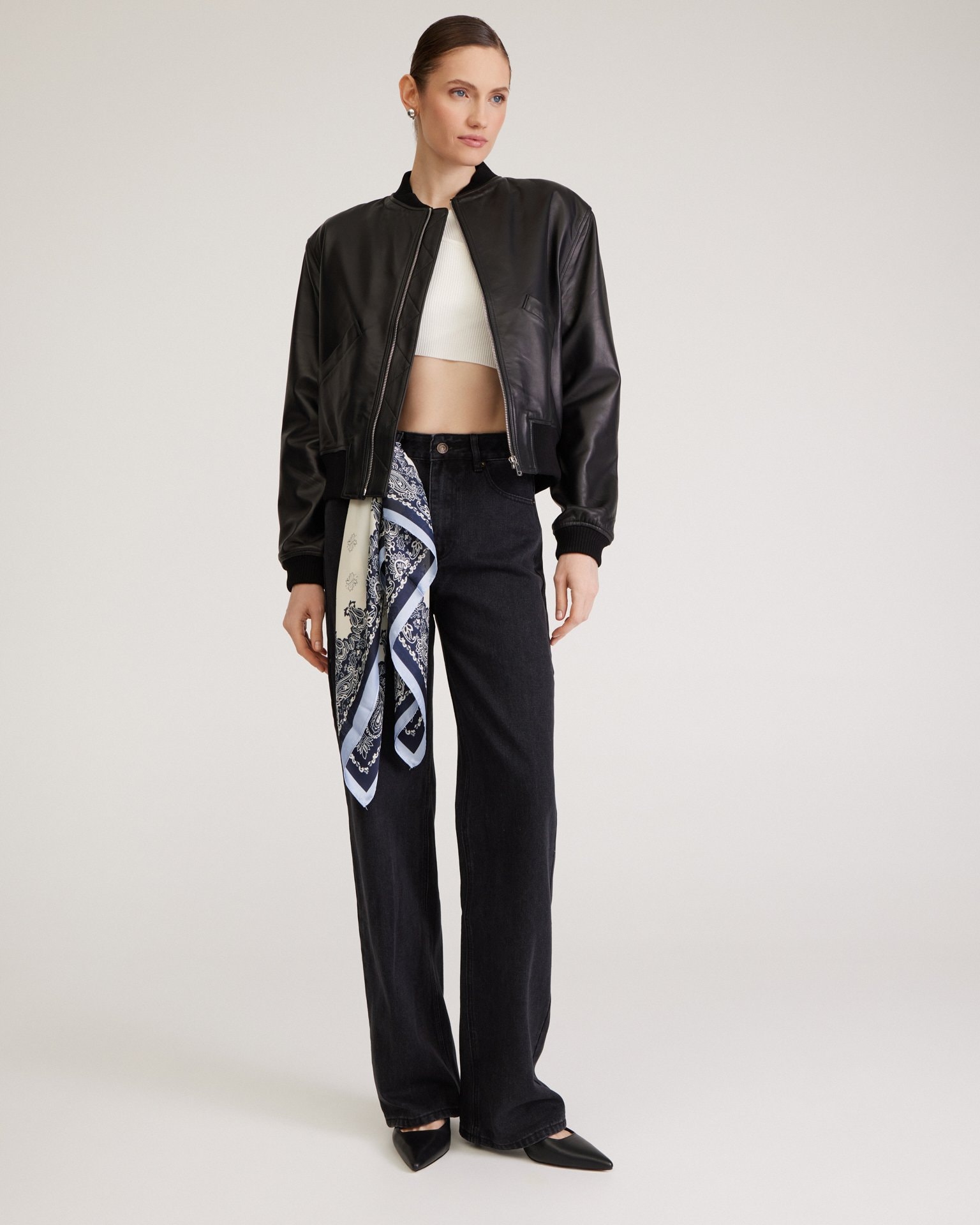 Satin printed scarf, Blue — photo 4