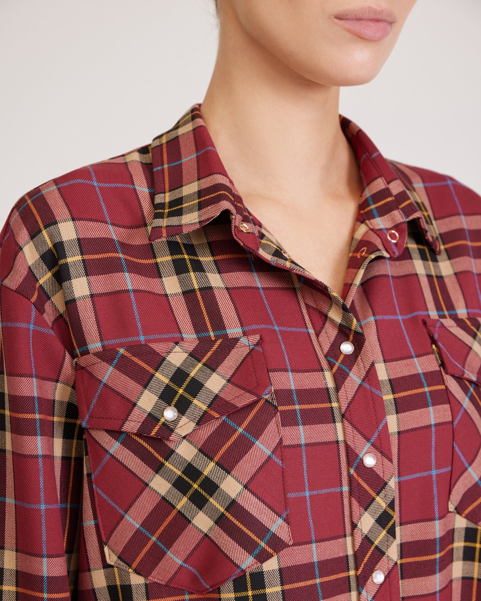 Burgundy checked shirt, Burgundy — photo 9