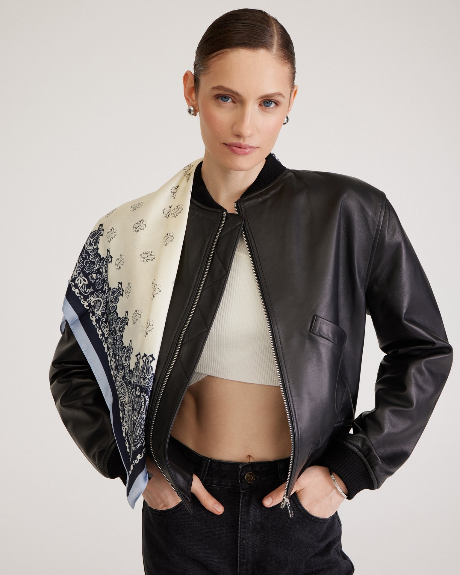 Satin printed scarf, Blue — photo 3