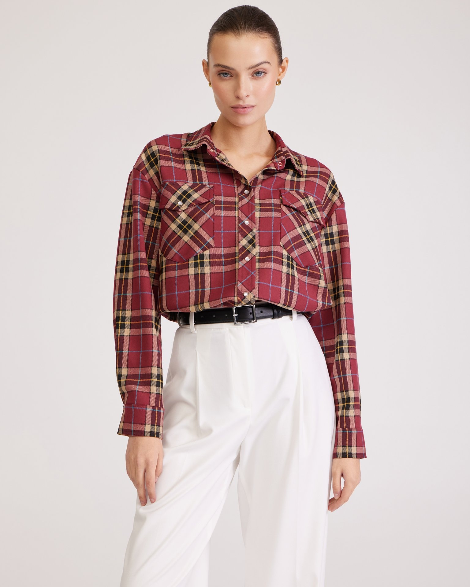 Burgundy checked shirt, Burgundy — photo 3