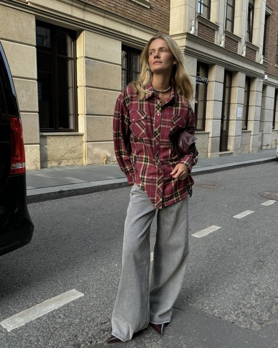 Burgundy checked shirt, Burgundy — photo 4