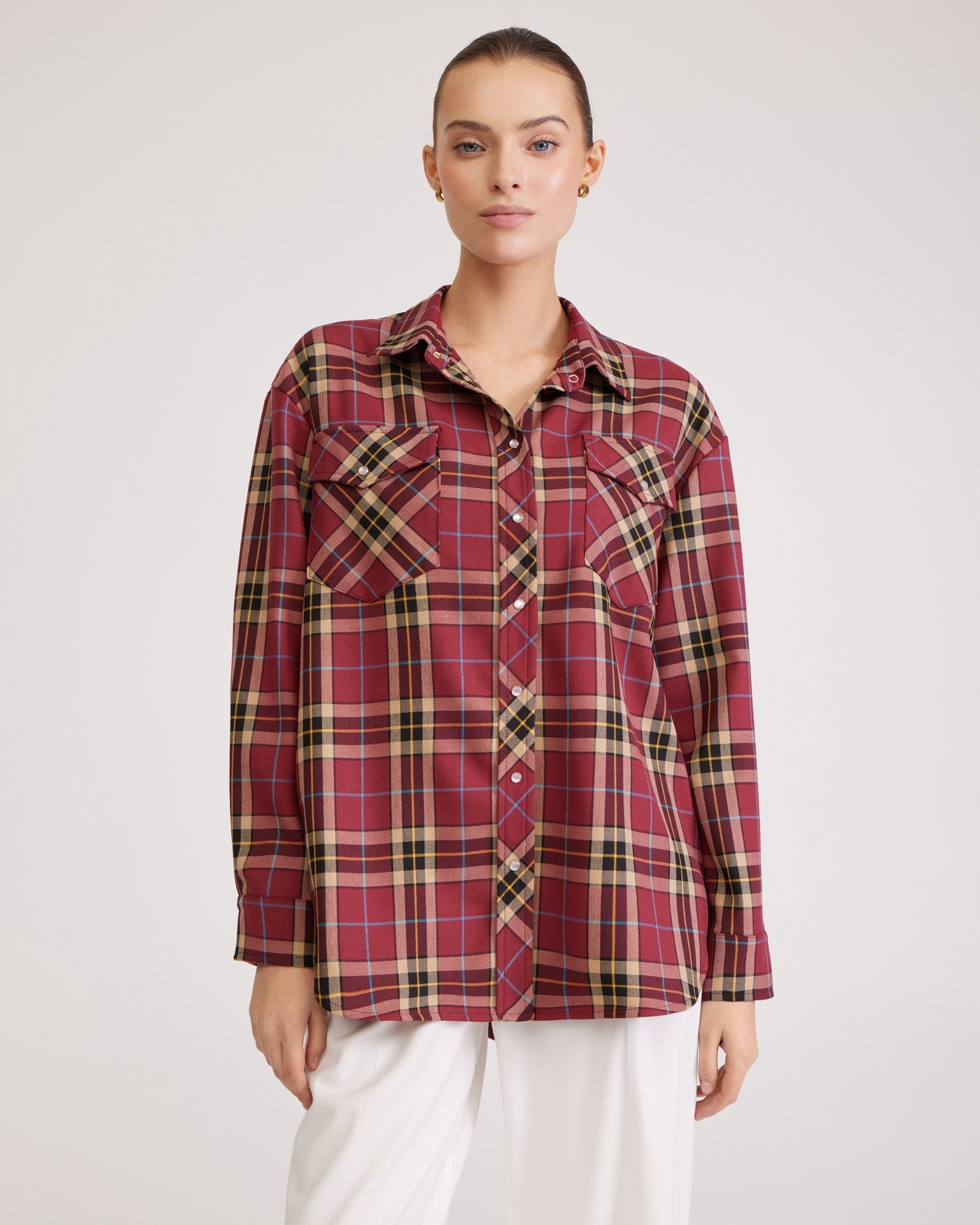 Burgundy checked shirt, Burgundy — photo 5