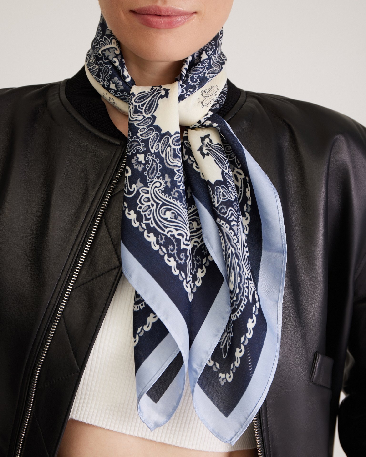 Satin printed scarf, Blue