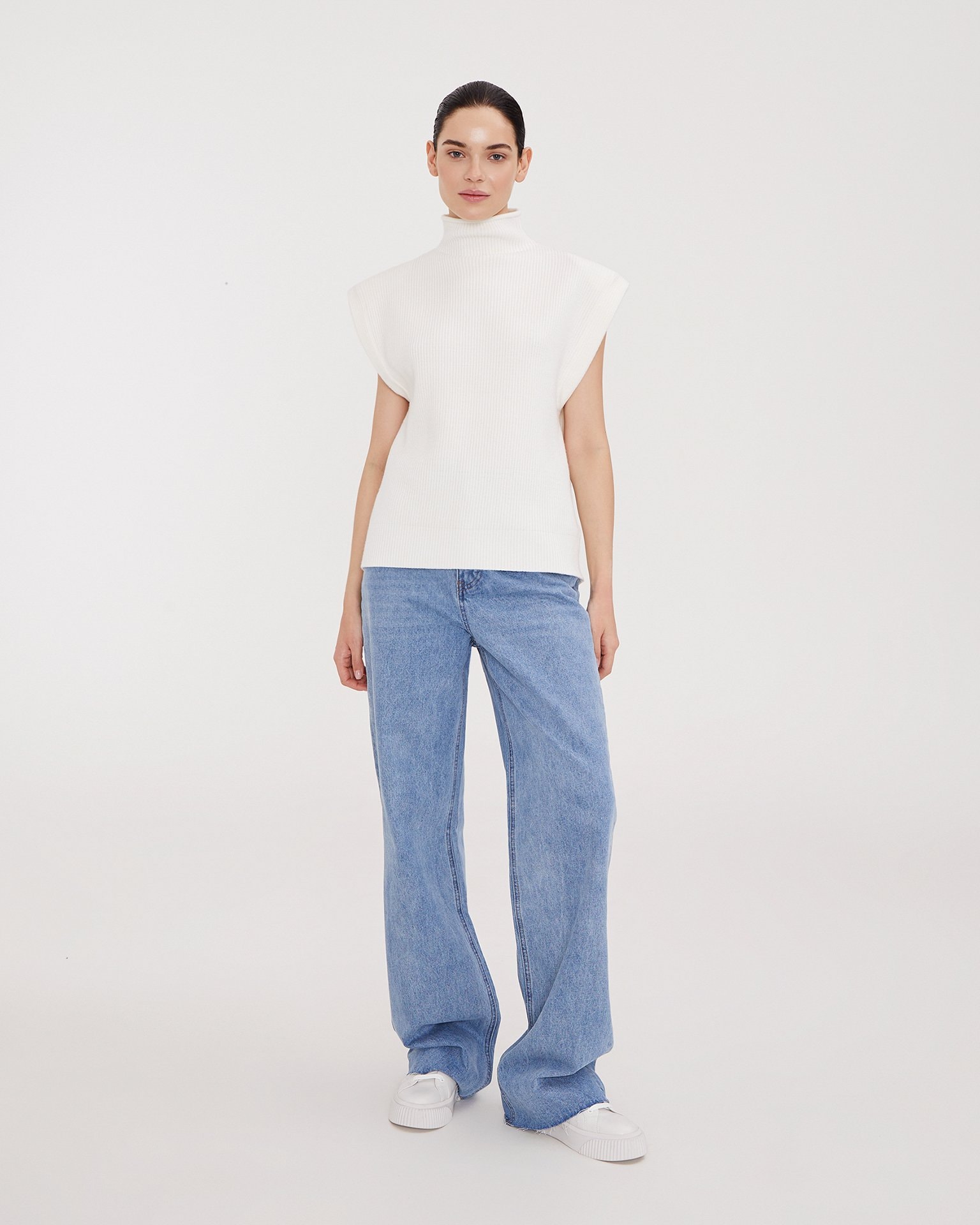 Viscose sleeveless vest, Milk — photo 4