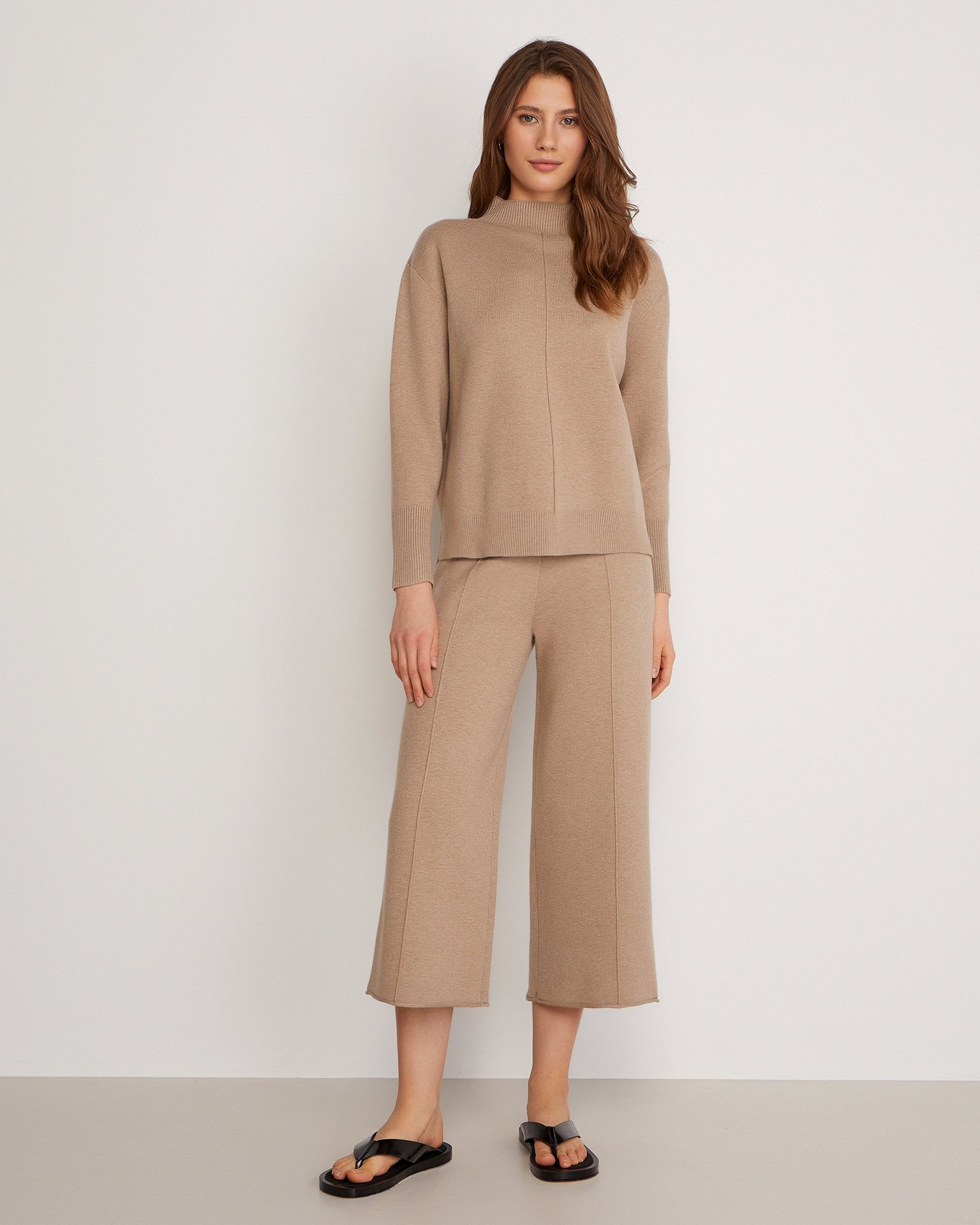 Knit Suit with Culottes, Beige — photo 2