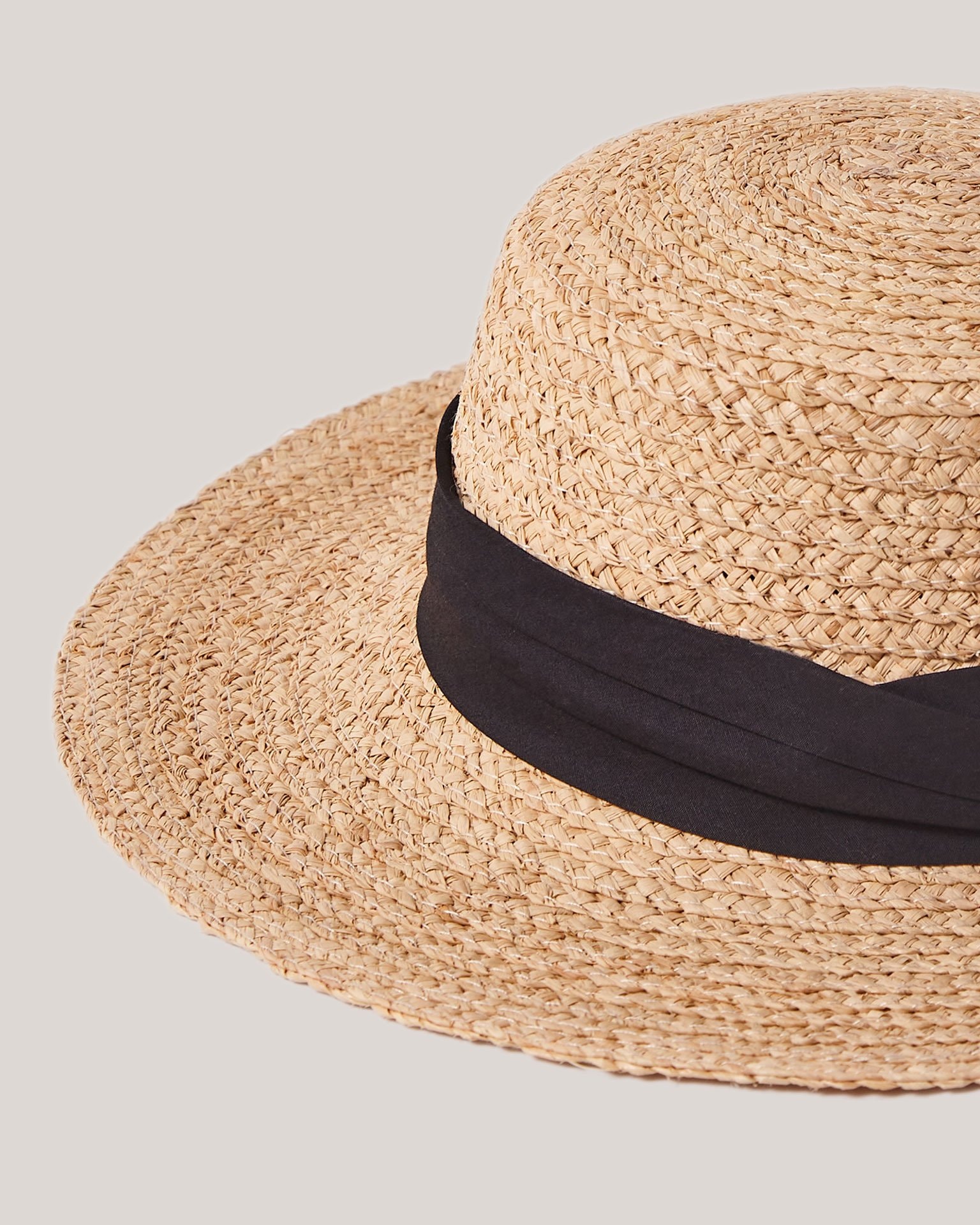 Woven hat with a ribbon, Black — photo 2