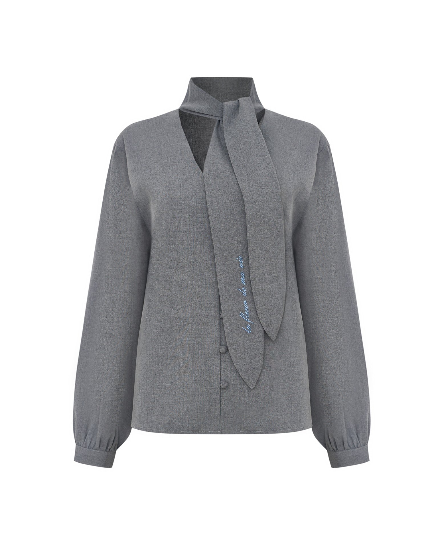 Blouse with a tie-neck detail, Grey — photo 2