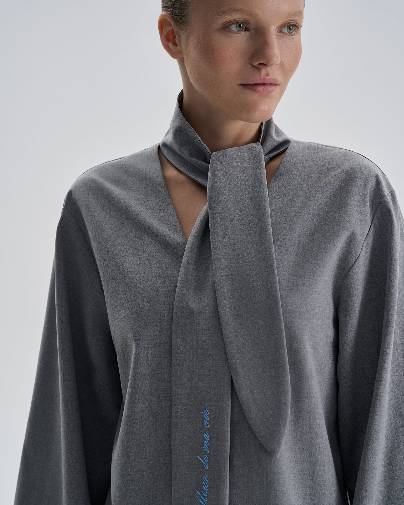 Blouse with a tie-neck detail, Grey — photo 8