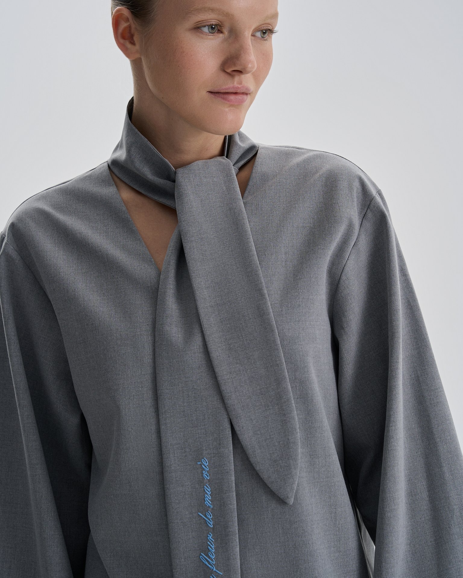 Blouse with a tie-neck detail, Grey — photo 6