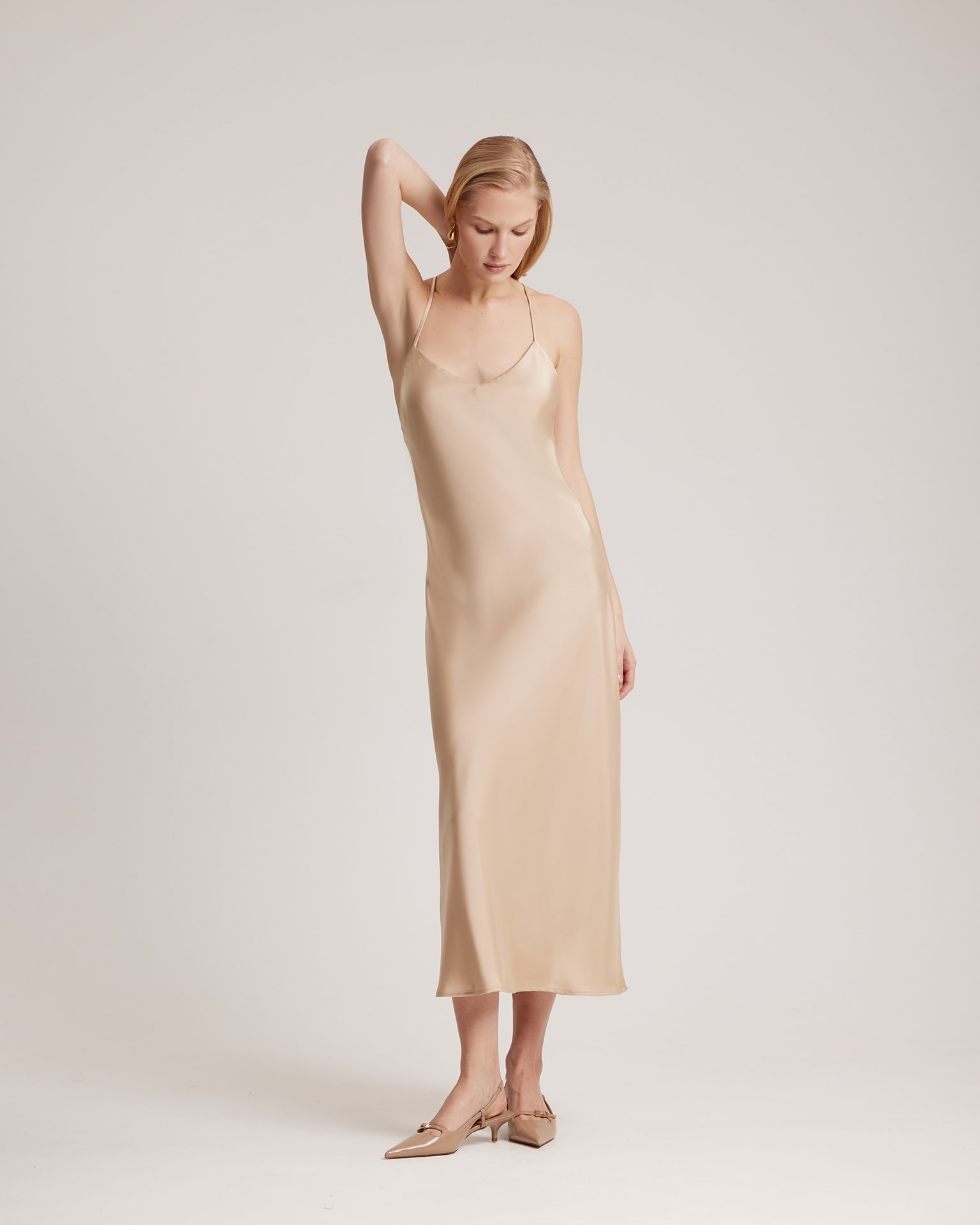Spaghetti Strap Dress, Beige — photo 6