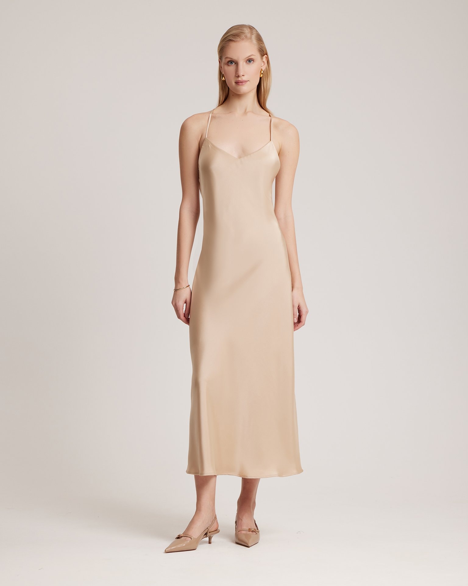 Spaghetti Strap Dress, Beige — photo 3