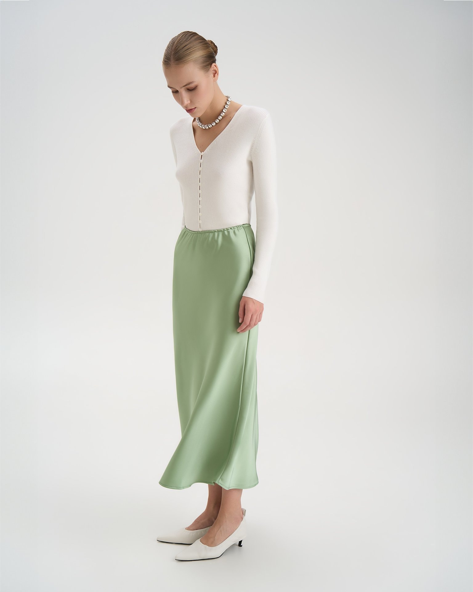 A-line midi skirt, Green
