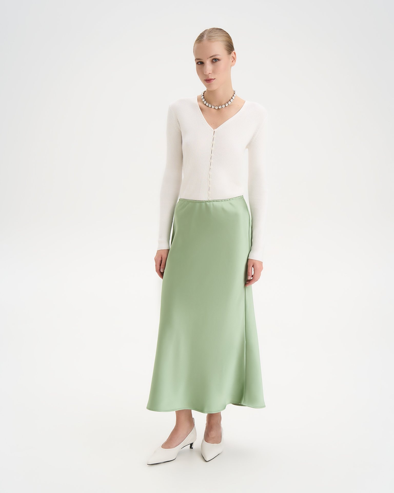 A-line midi skirt, Green — photo 2