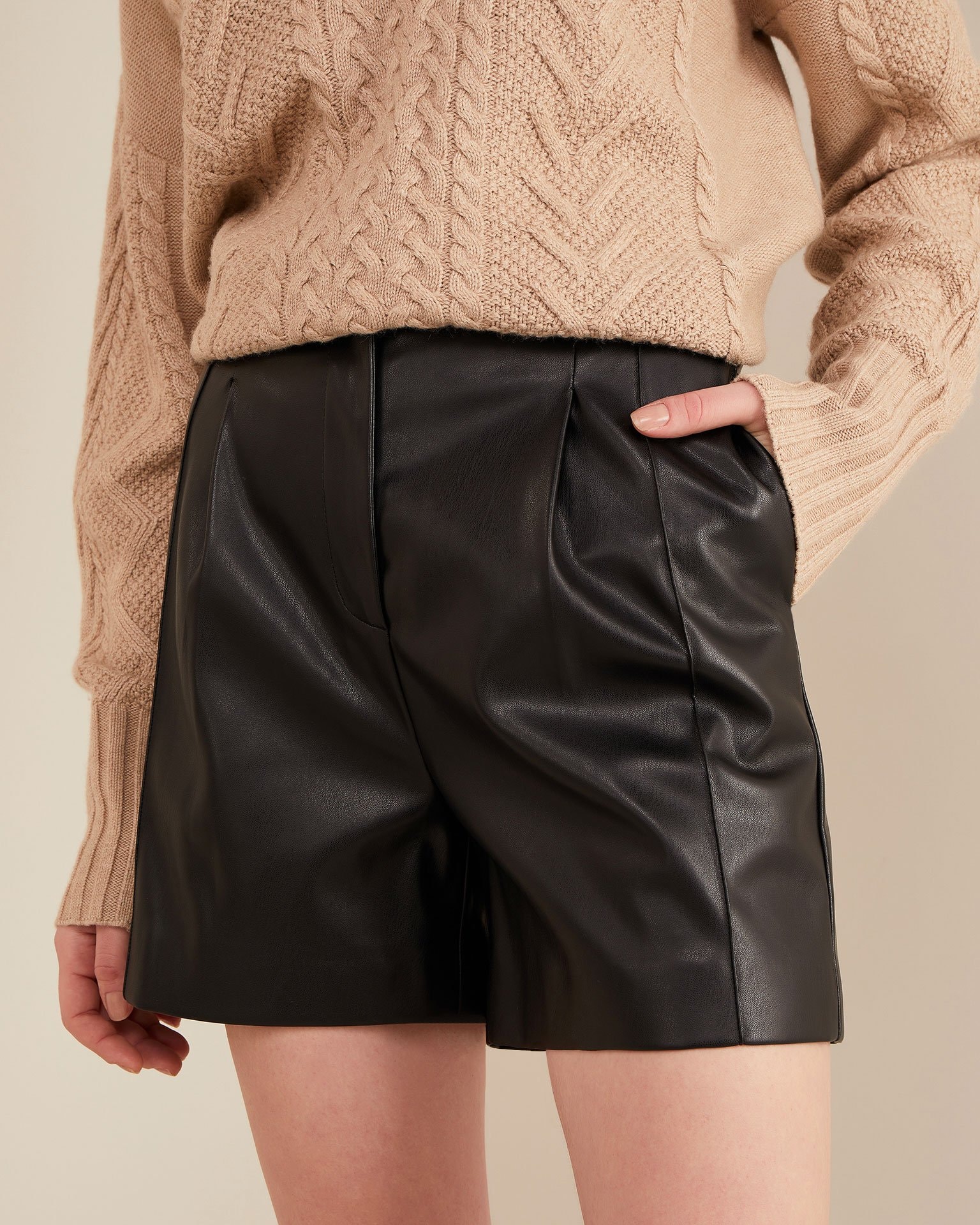 Shorts in soft eco-leather, Black — photo 4