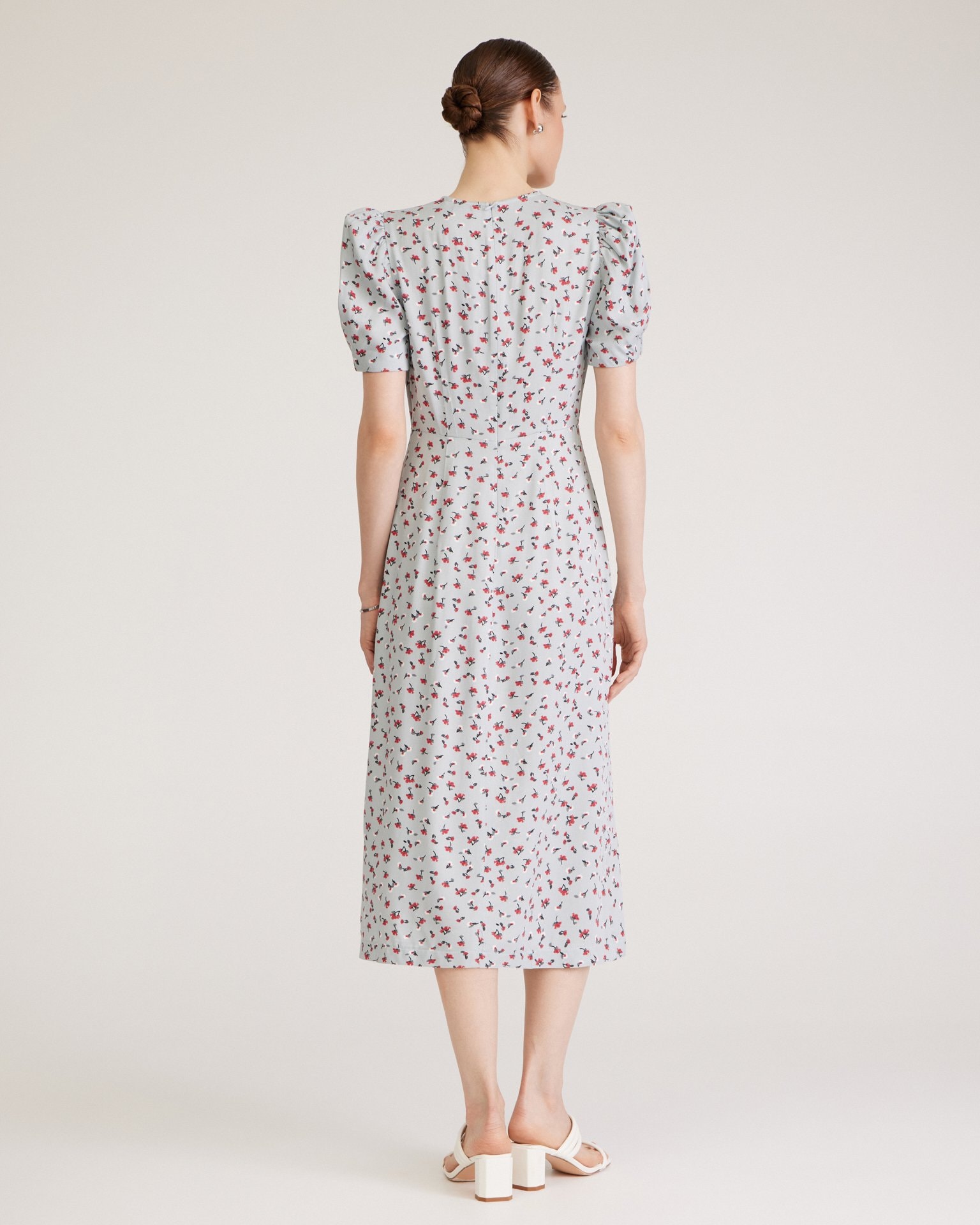 Floral Dress with Slit, Blue — photo 3