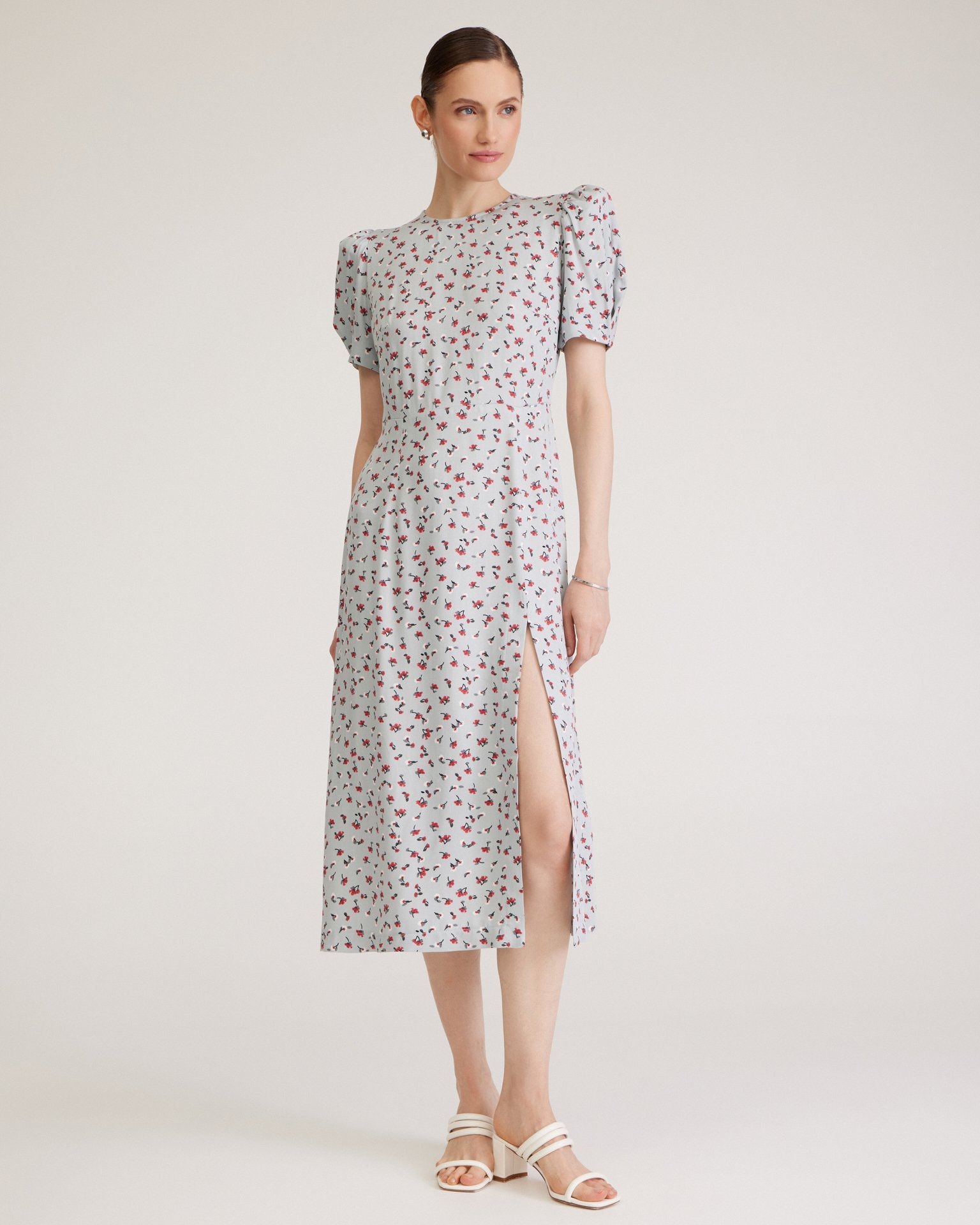 Floral Dress with Slit, Blue — photo 5