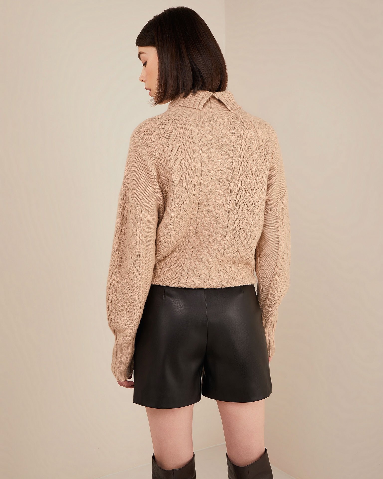 Shorts in soft eco-leather, Black — photo 3