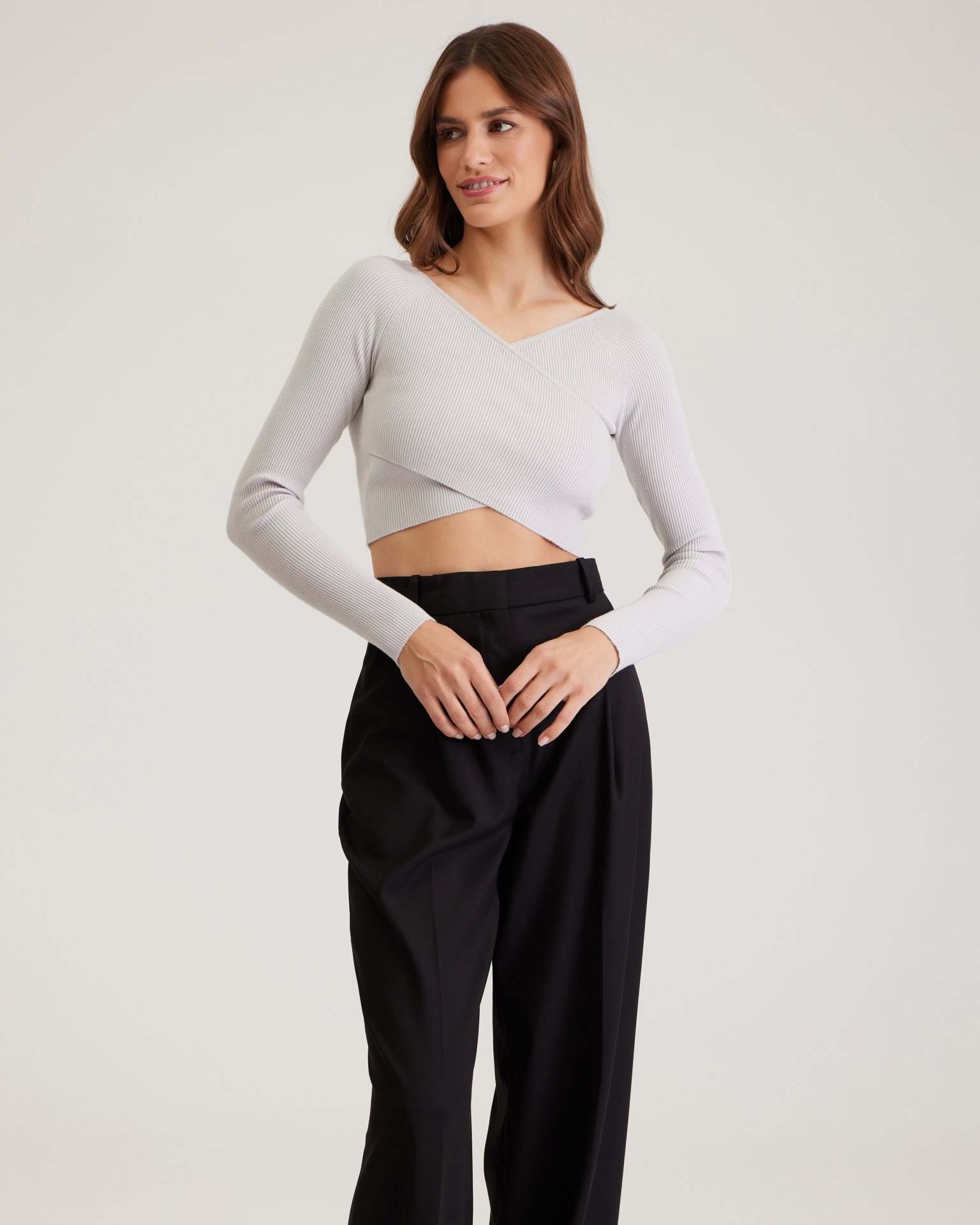 Long-sleeved crop top, Grey — photo 2