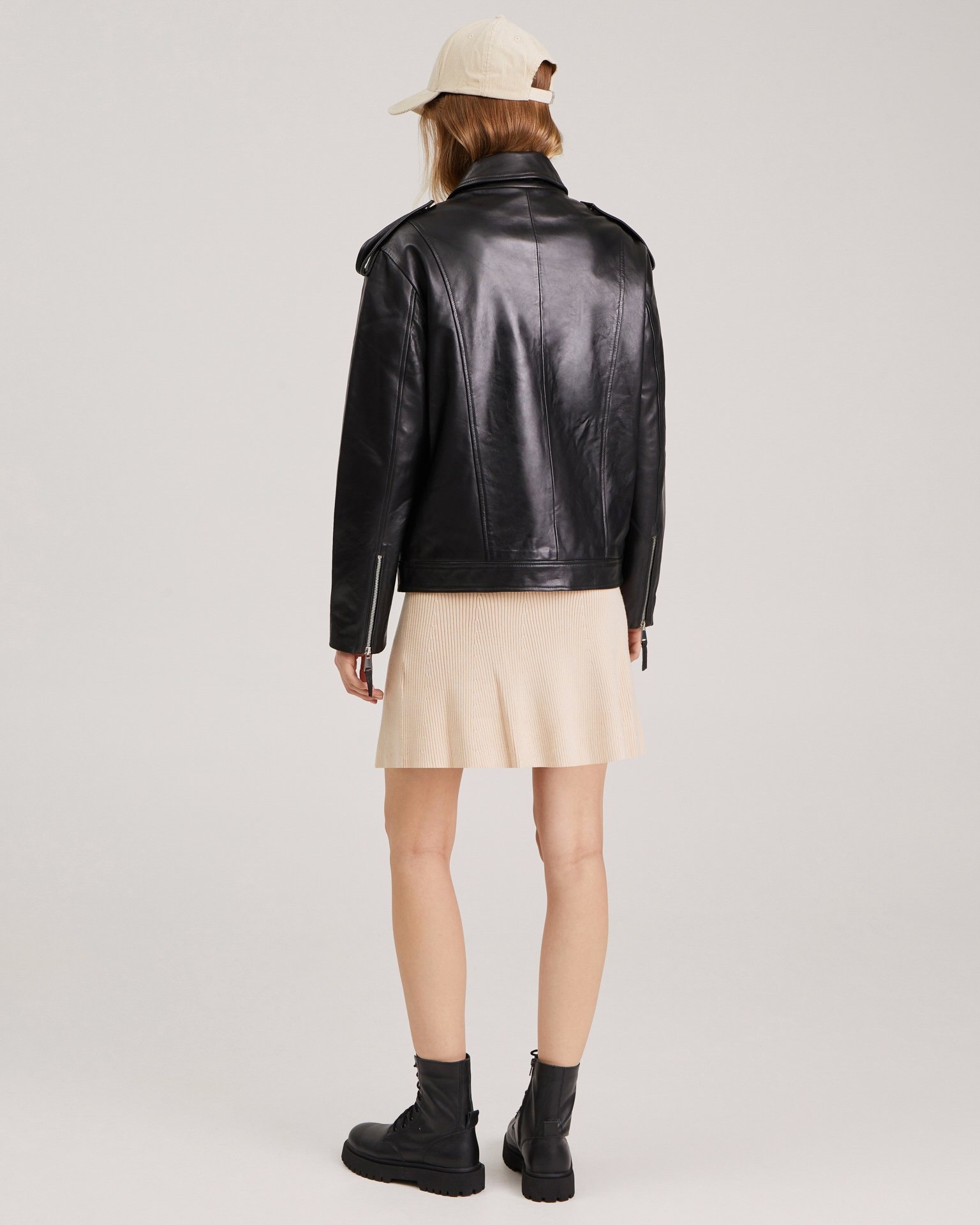 Leather biker jacket, Black — photo 4
