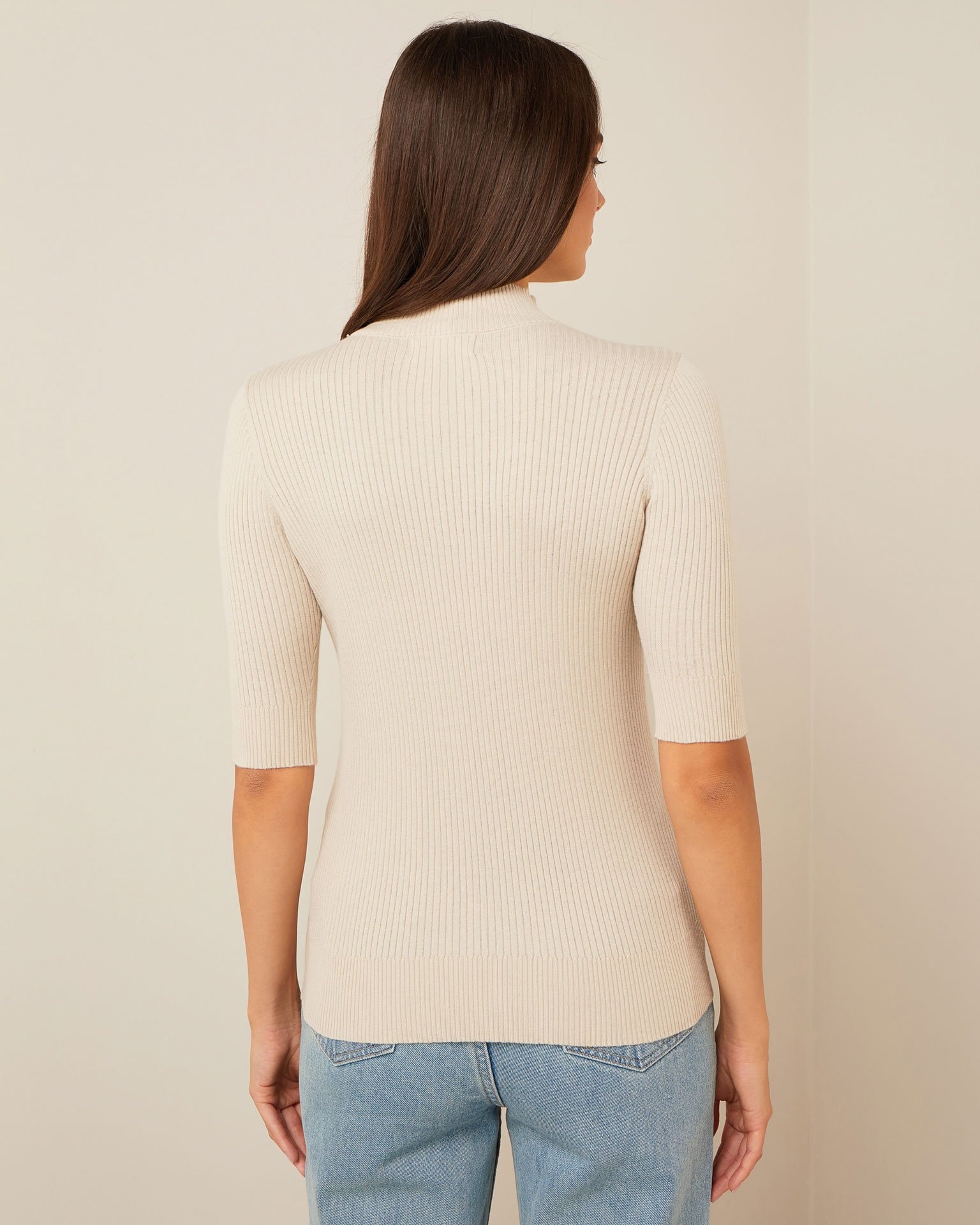 Nude turtleneck made from cotton and silk, Beige — photo 3