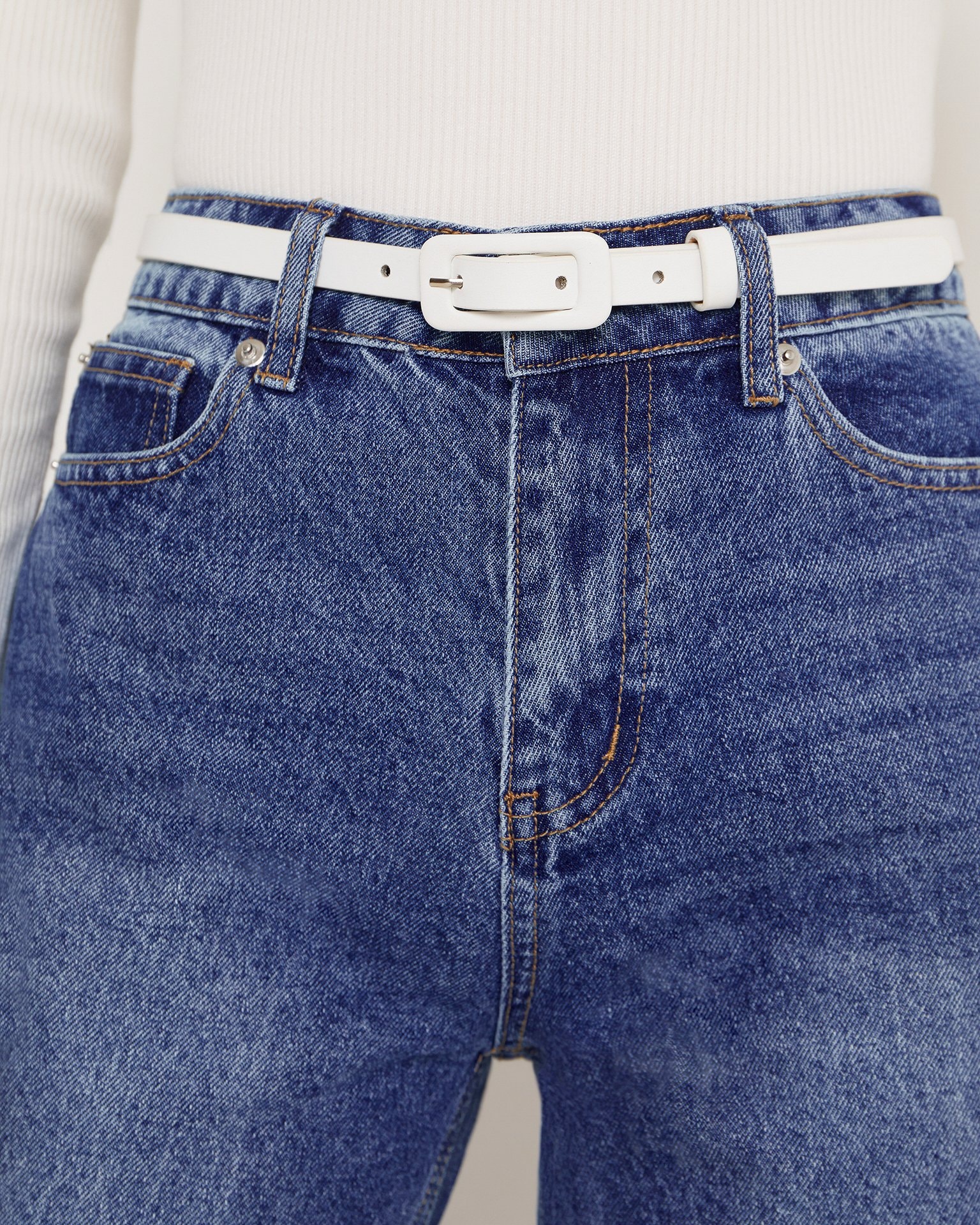 White Thin Belt, White — photo 2