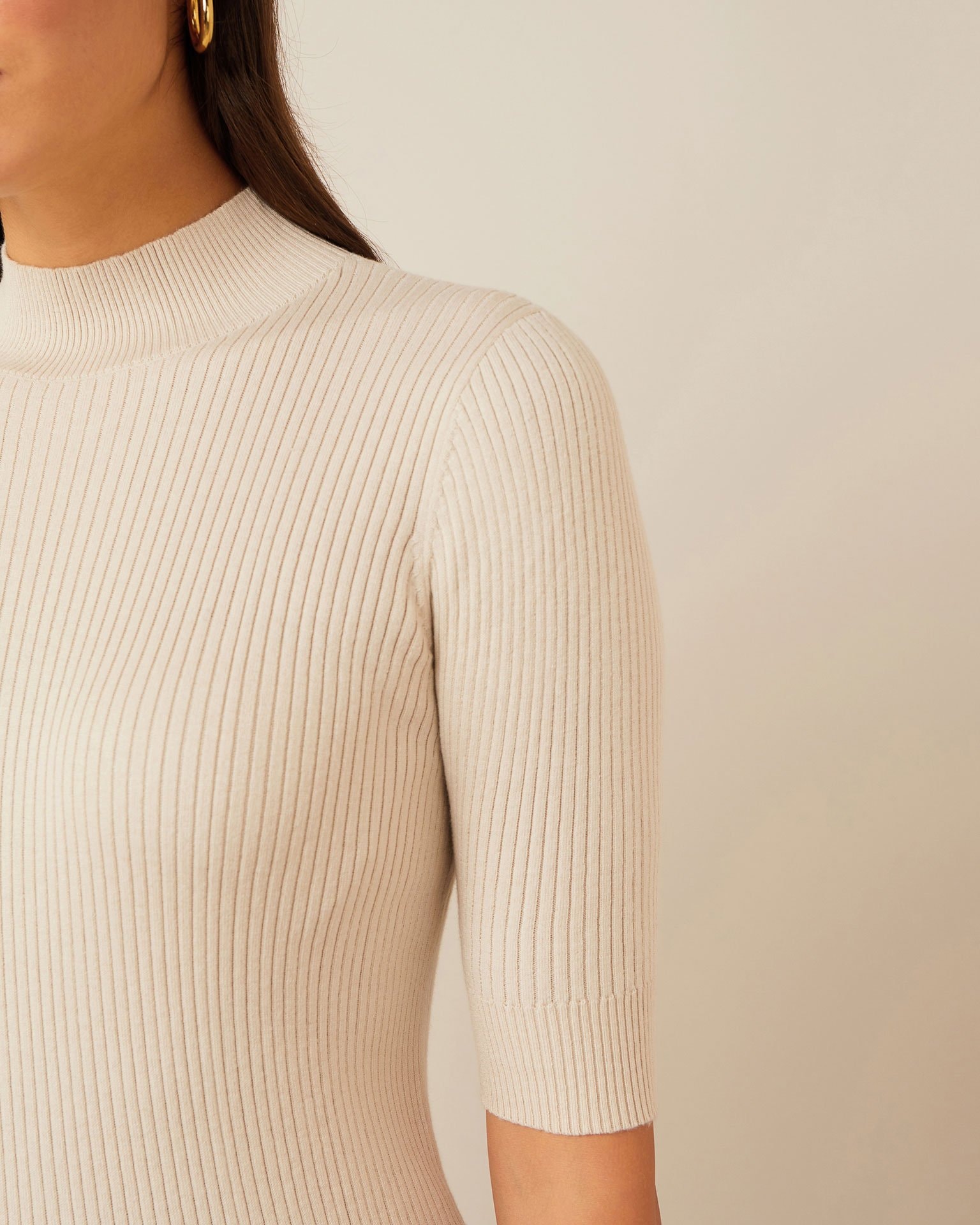Nude turtleneck made from cotton and silk, Beige — photo 5