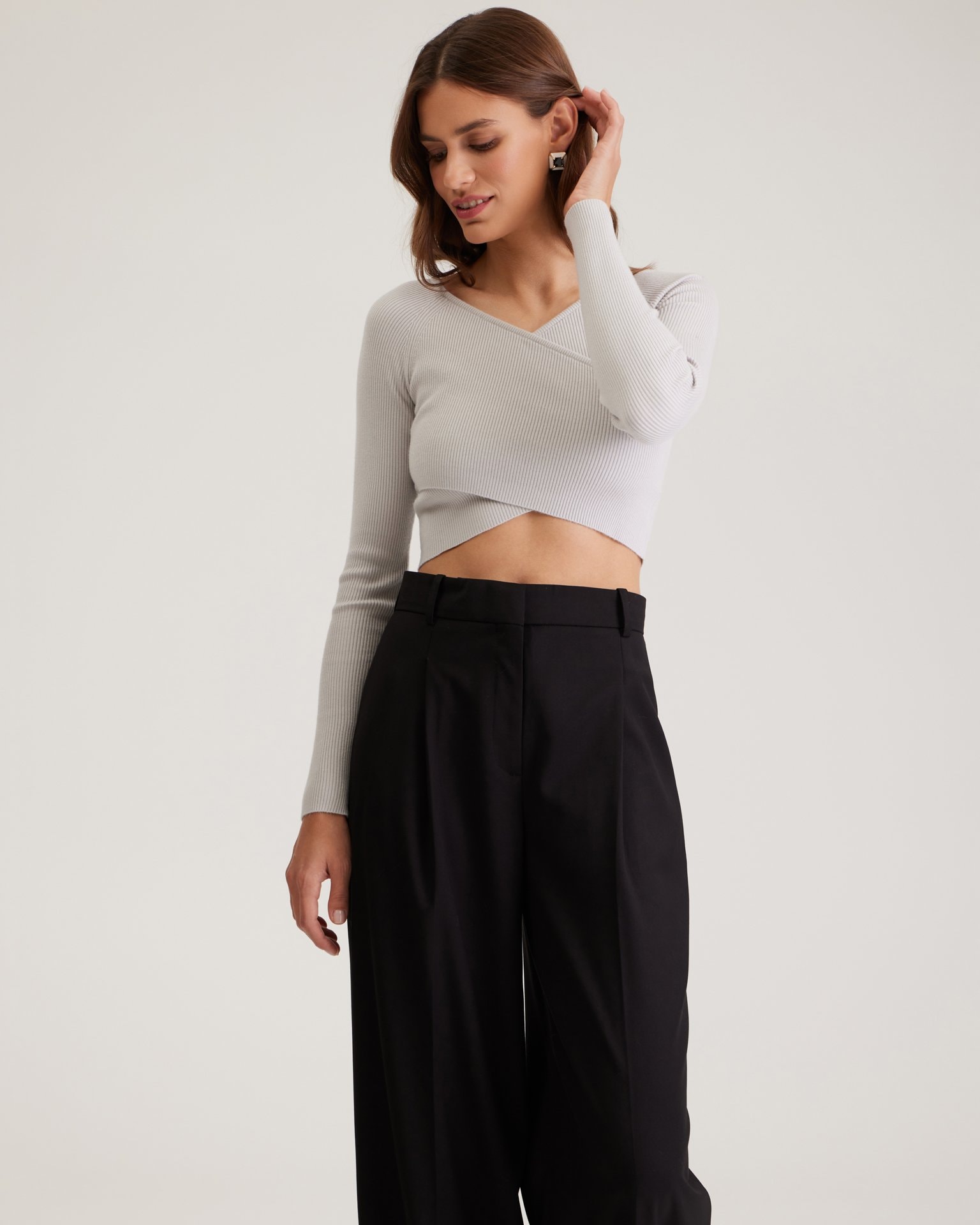 Long-sleeved crop top, Grey — photo 5