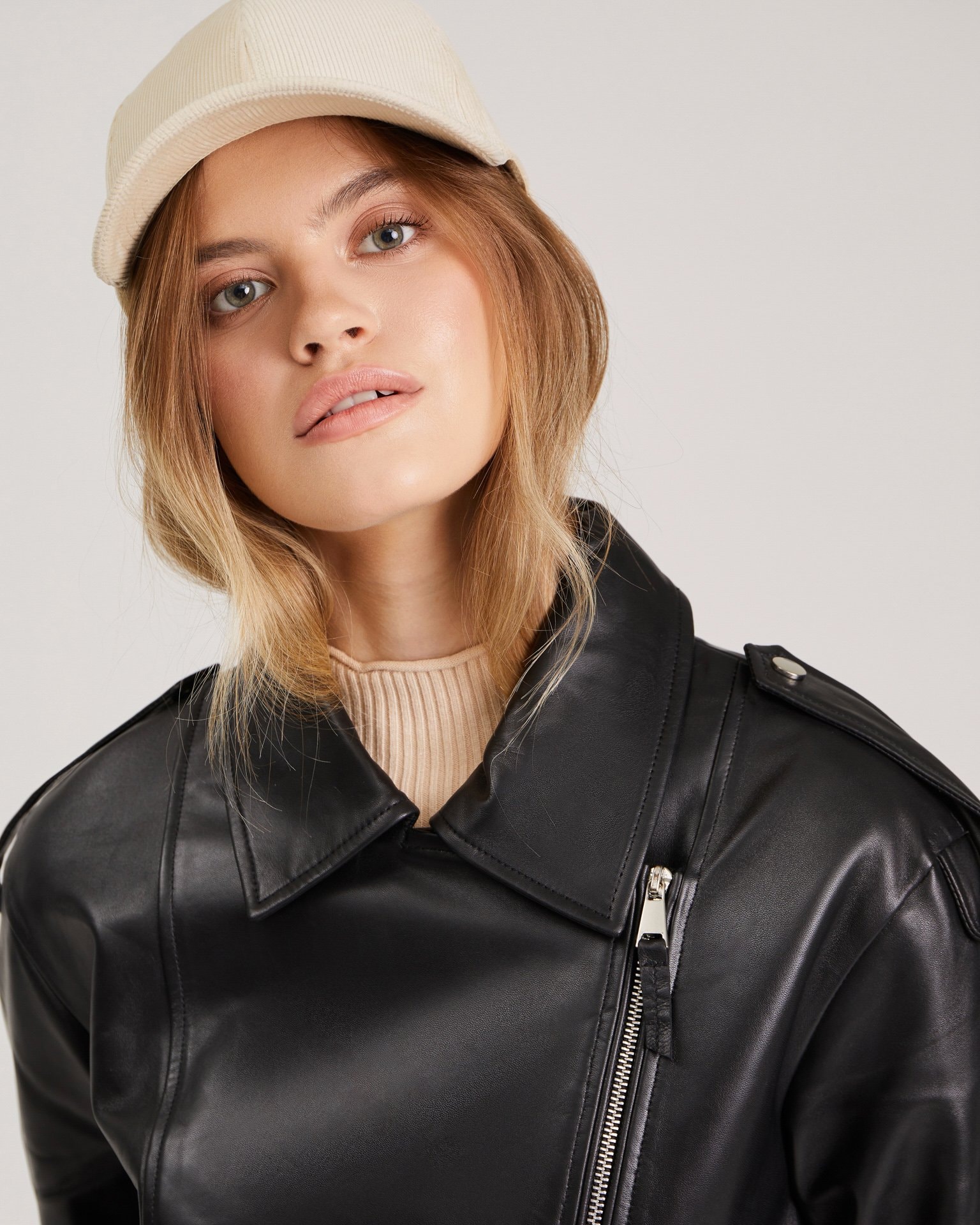 Leather biker jacket, Black — photo 6