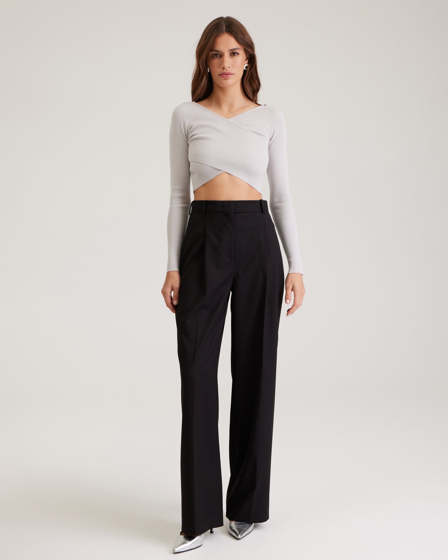 Long-sleeved crop top, Grey — photo 3