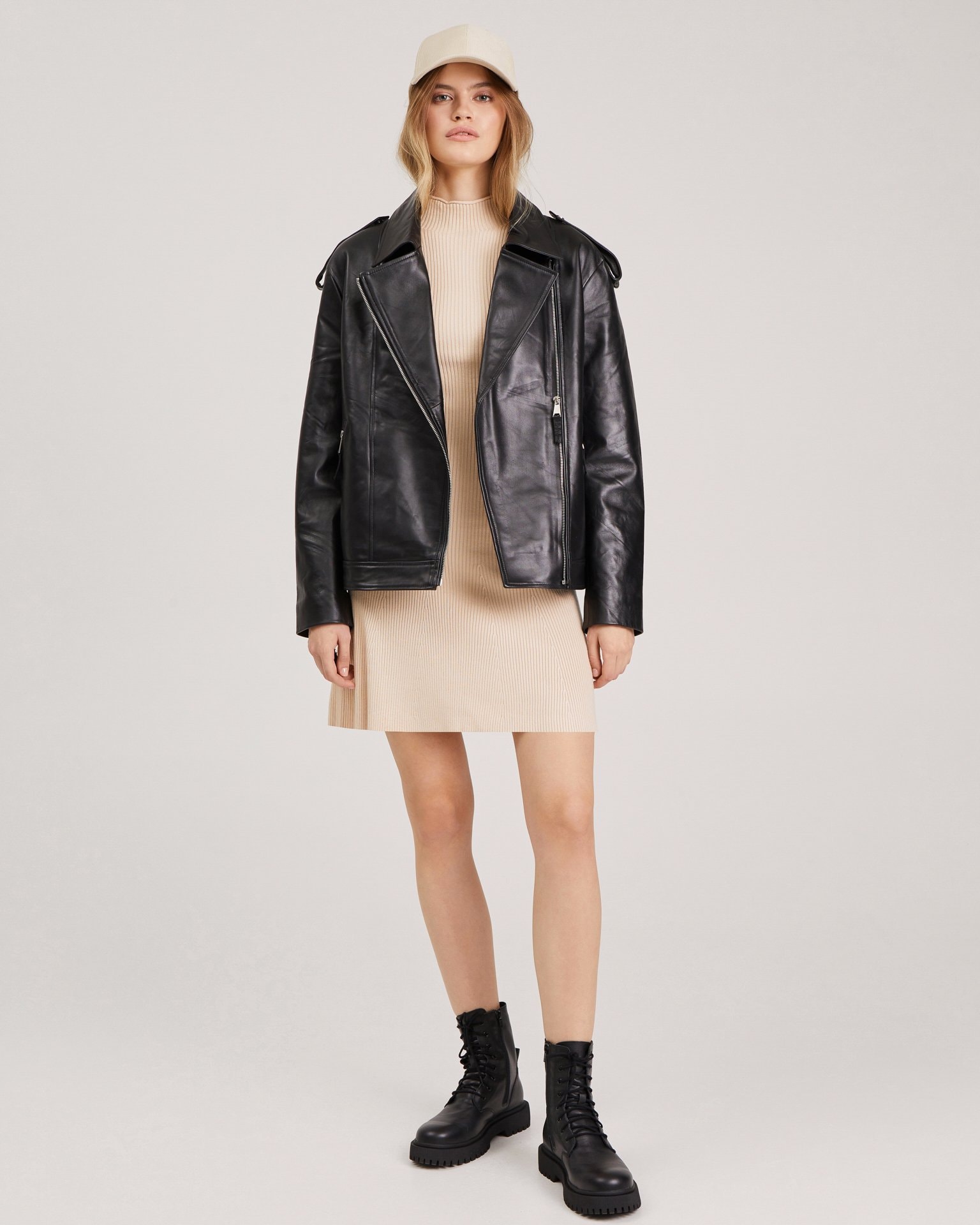 Leather biker jacket, Black — photo 3
