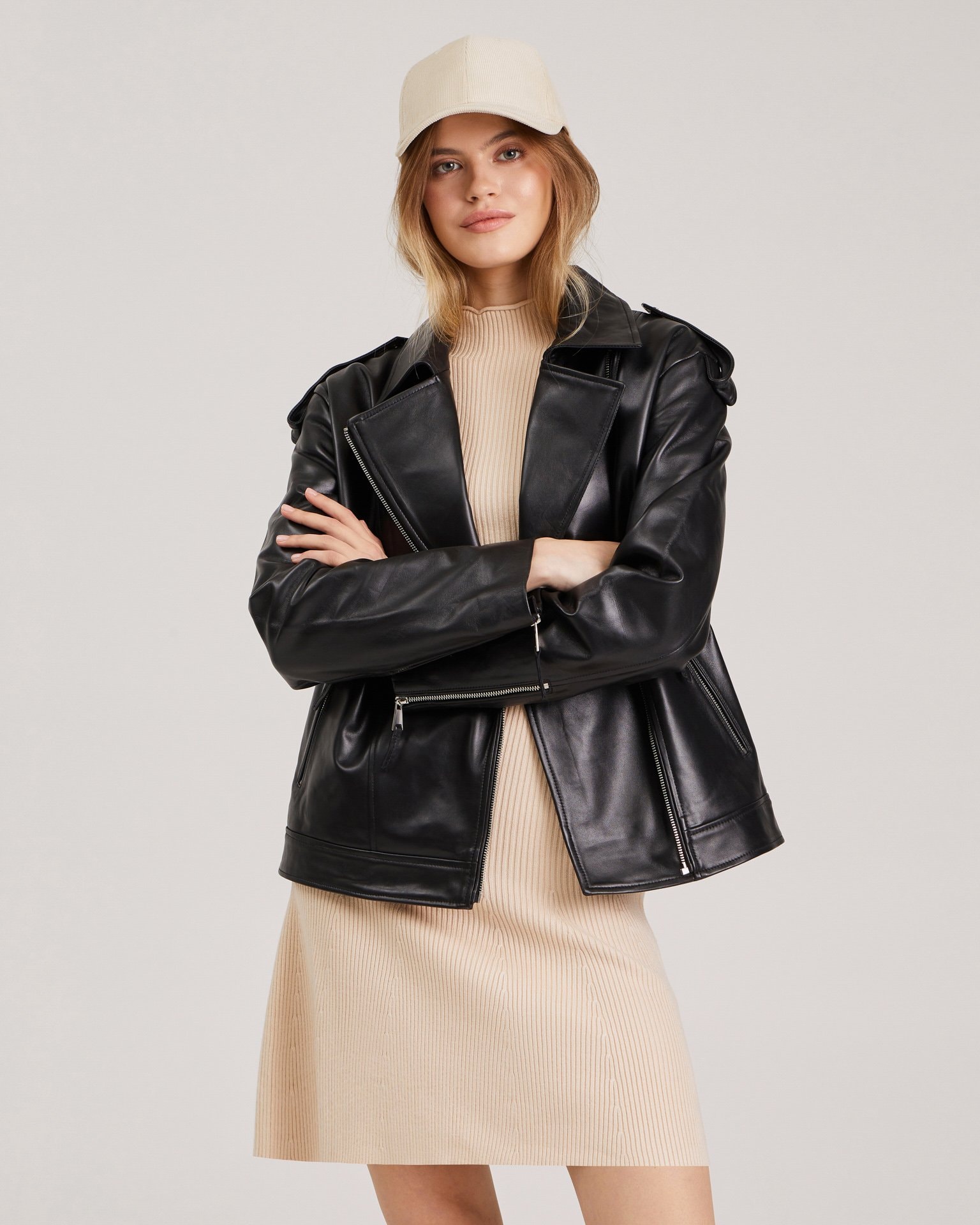 Leather biker jacket, Black — photo 5