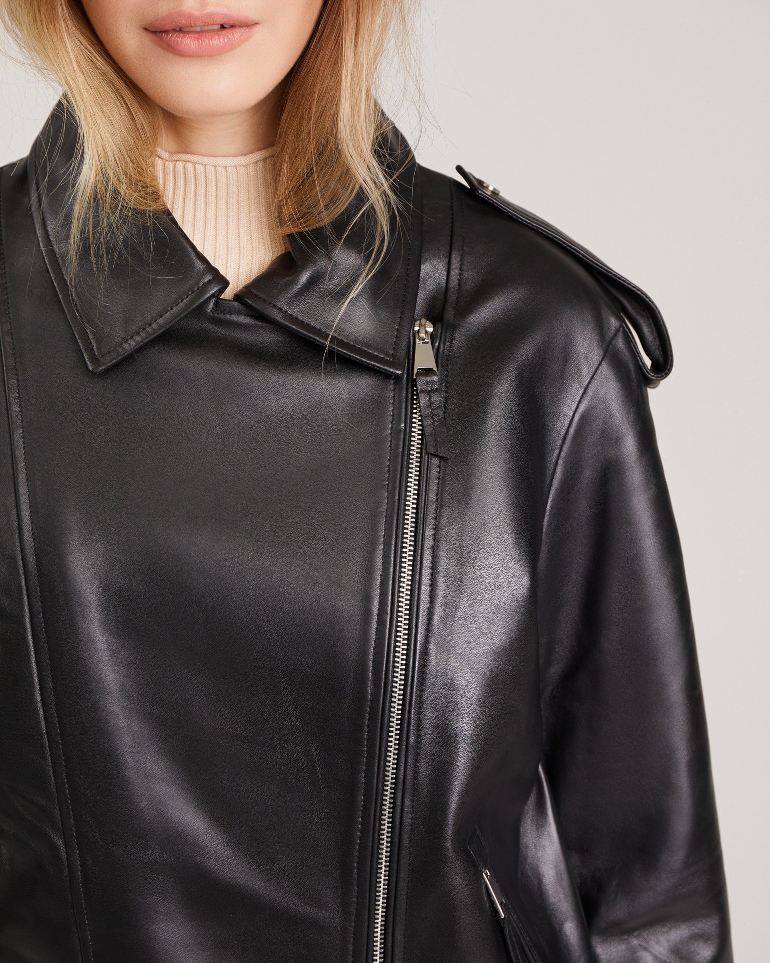 Leather biker jacket, Black — photo 7