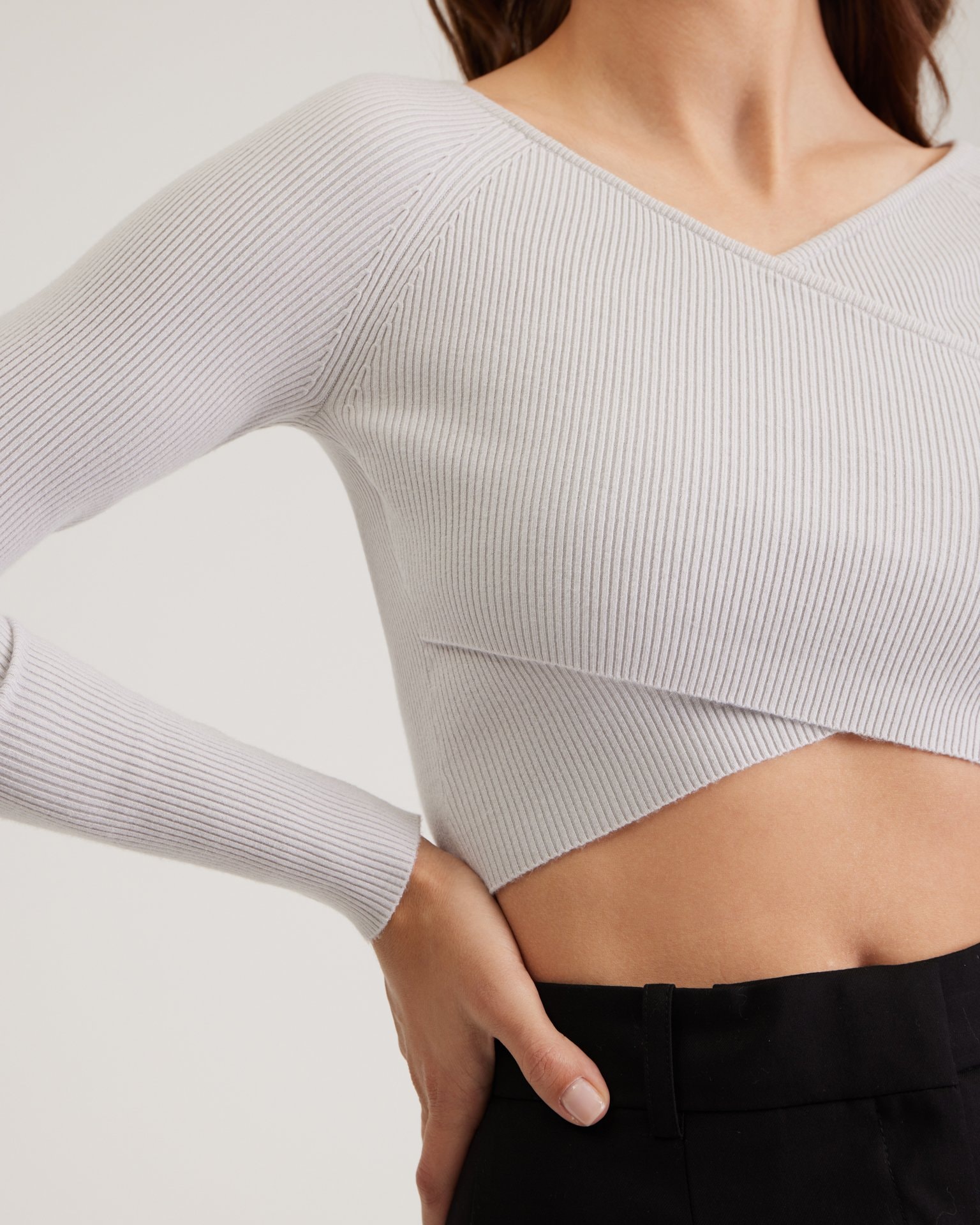 Long-sleeved crop top, Grey — photo 8