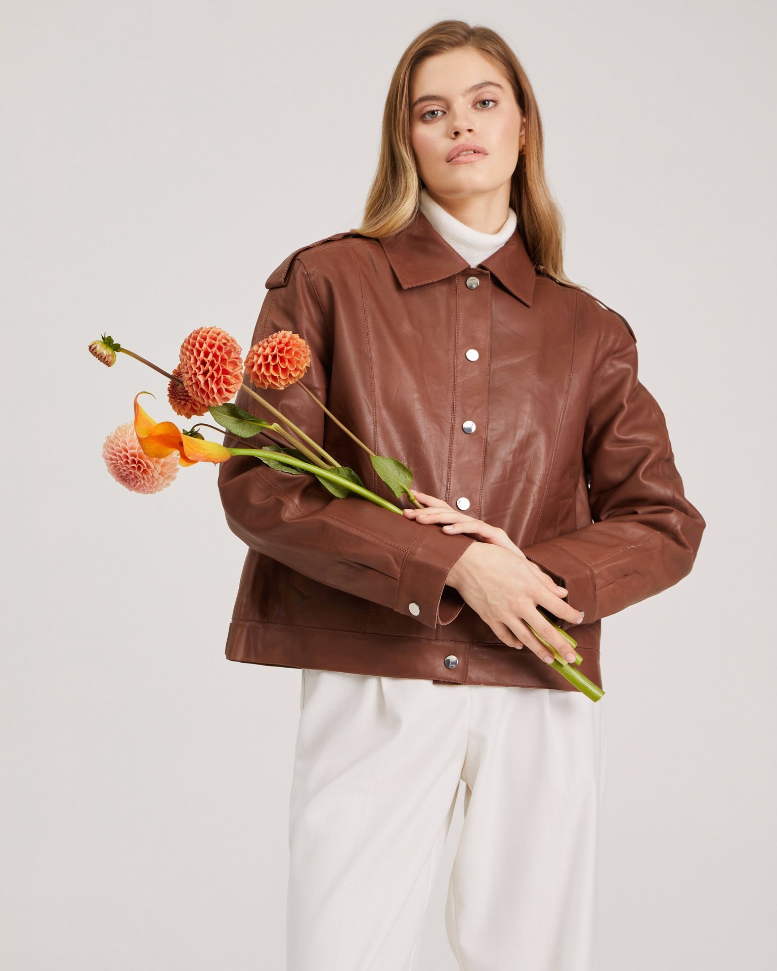 Aviator jacket in genuine leather, Brown — photo 2