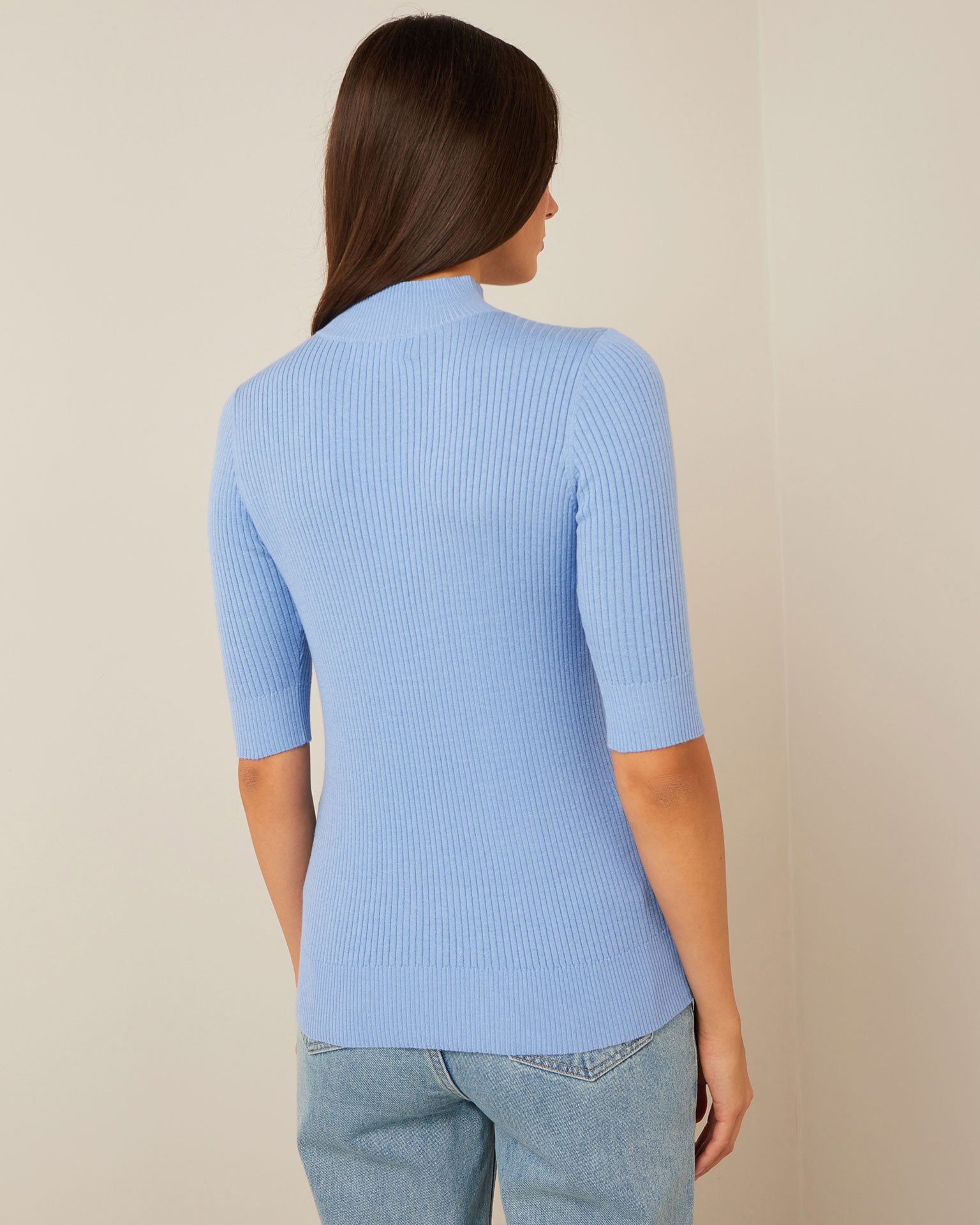 Turtleneck with 3/4 Sleeves, Blue — photo 3