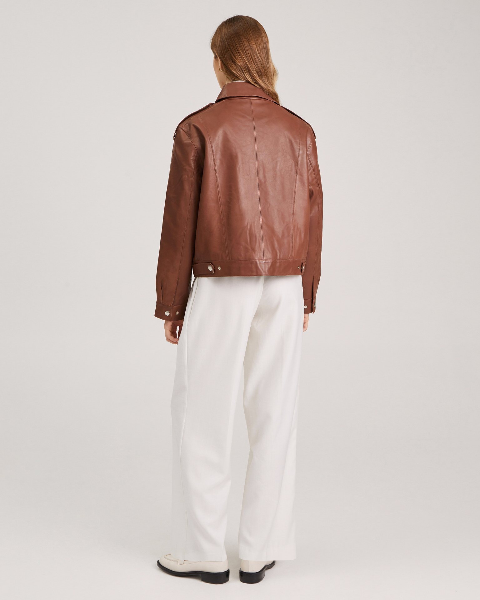Aviator jacket in genuine leather, Brown — photo 5