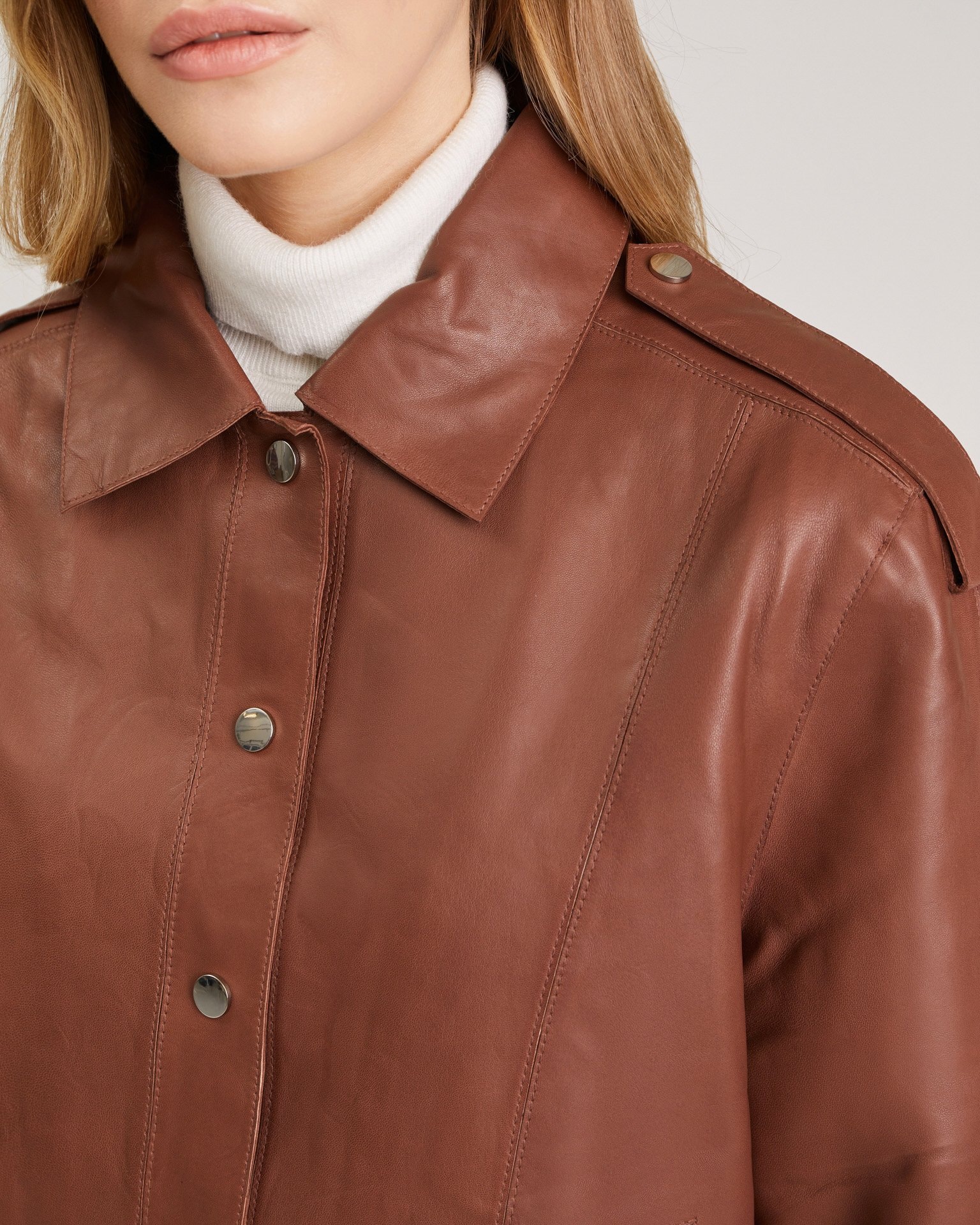 Aviator jacket in genuine leather, Brown — photo 7