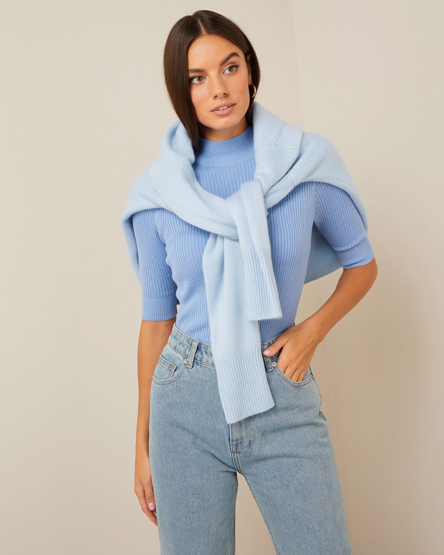 Turtleneck with 3/4 Sleeves, Blue