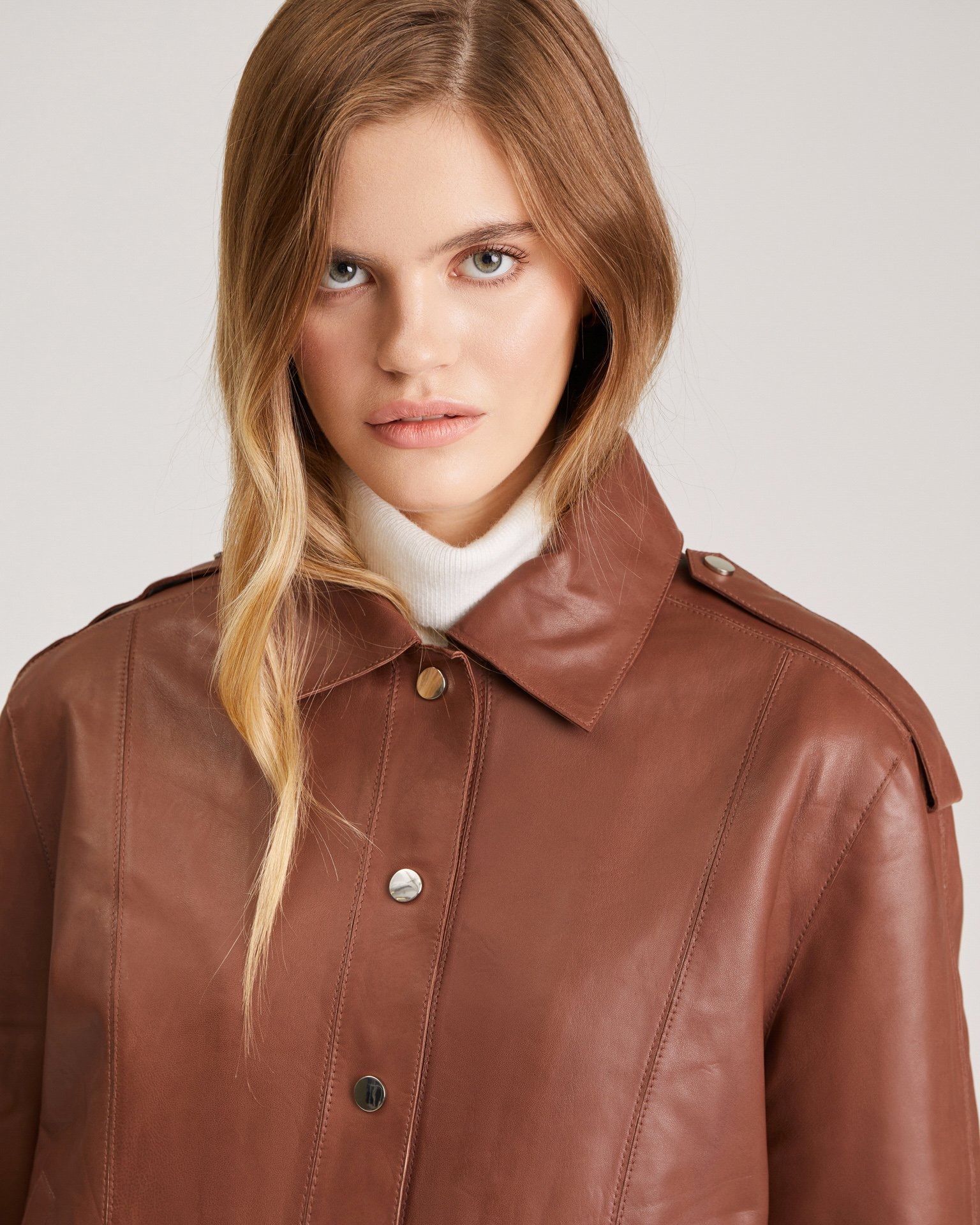 Aviator jacket in genuine leather, Brown — photo 6
