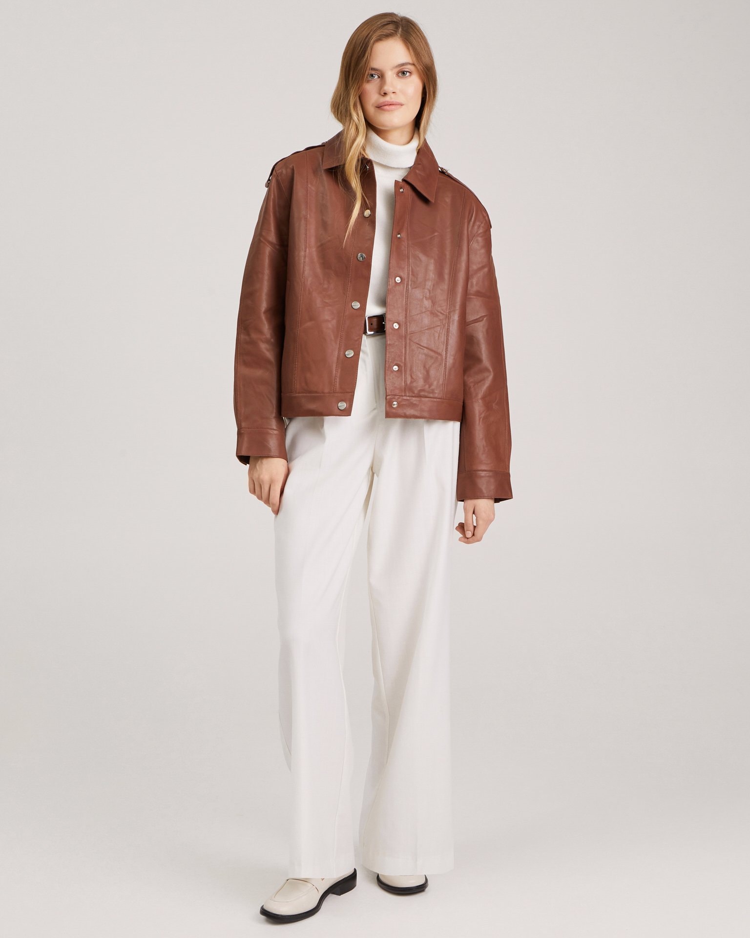 Aviator jacket in genuine leather, Brown — photo 3